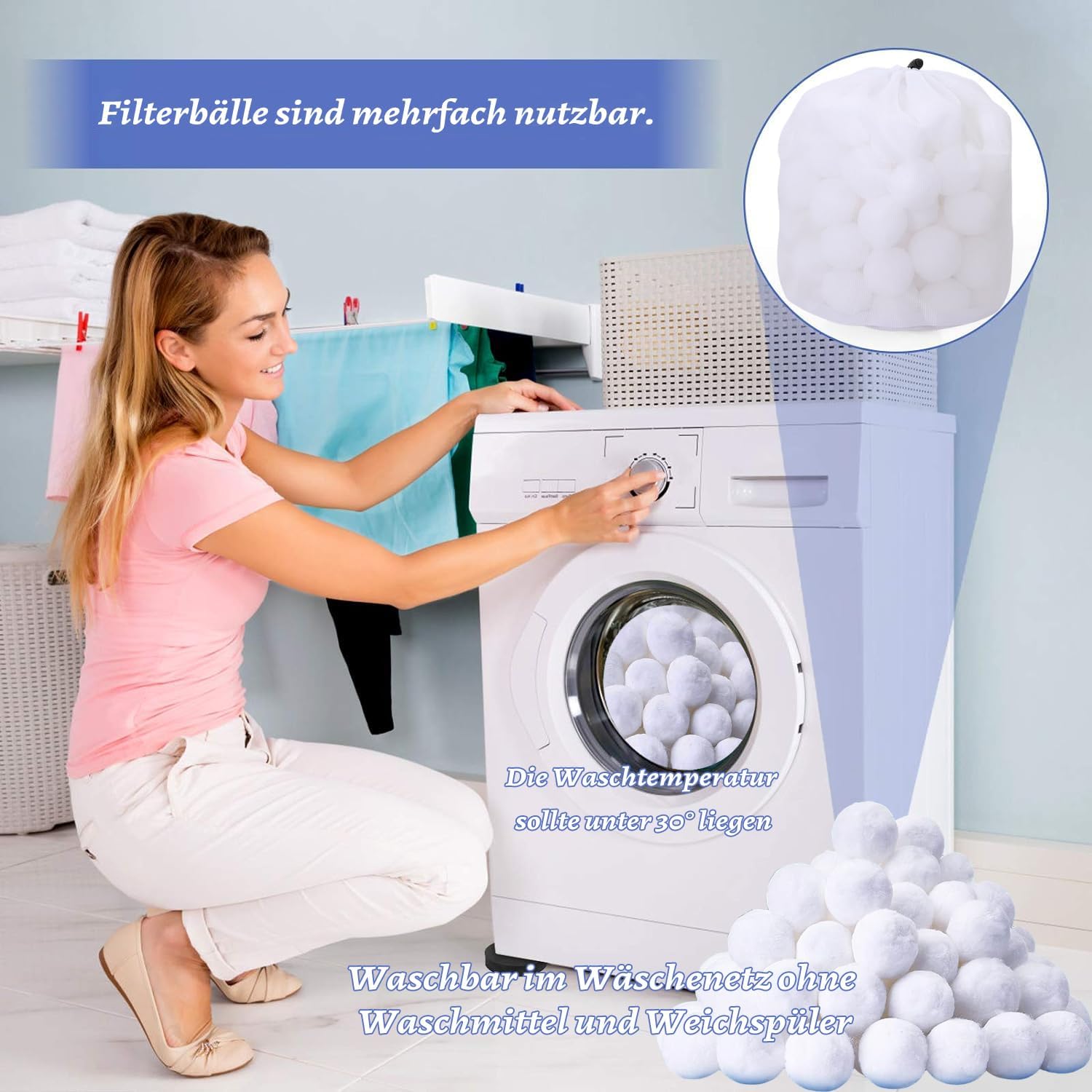 Aornmrs 1.5 lbs reusable pool filter balls for sand filters, made of fiber to improve pool water filtration.