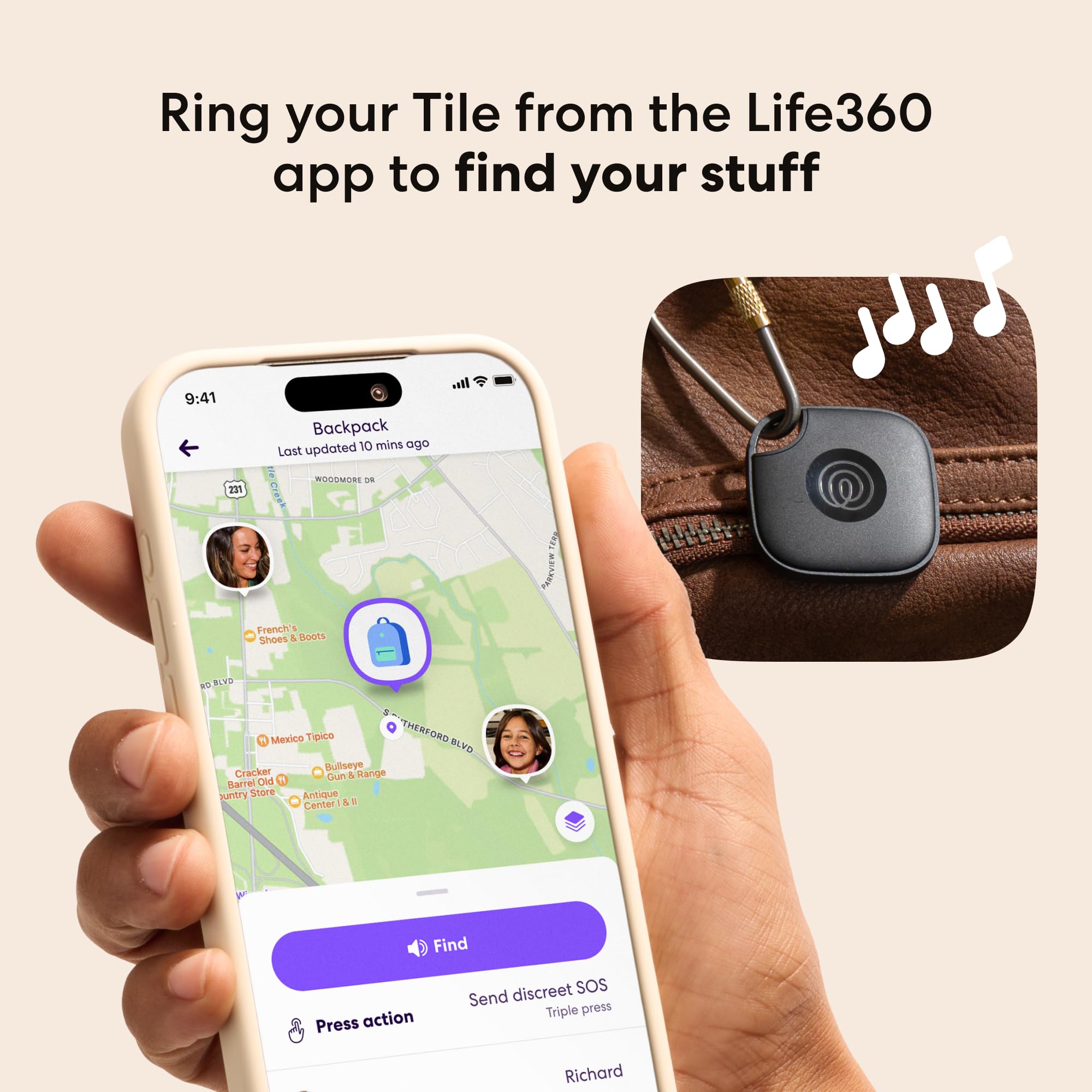 Life360 Tile - Bluetooth Tracker, Keys Finder and Item Locator fo by Life360 - Angle View 3