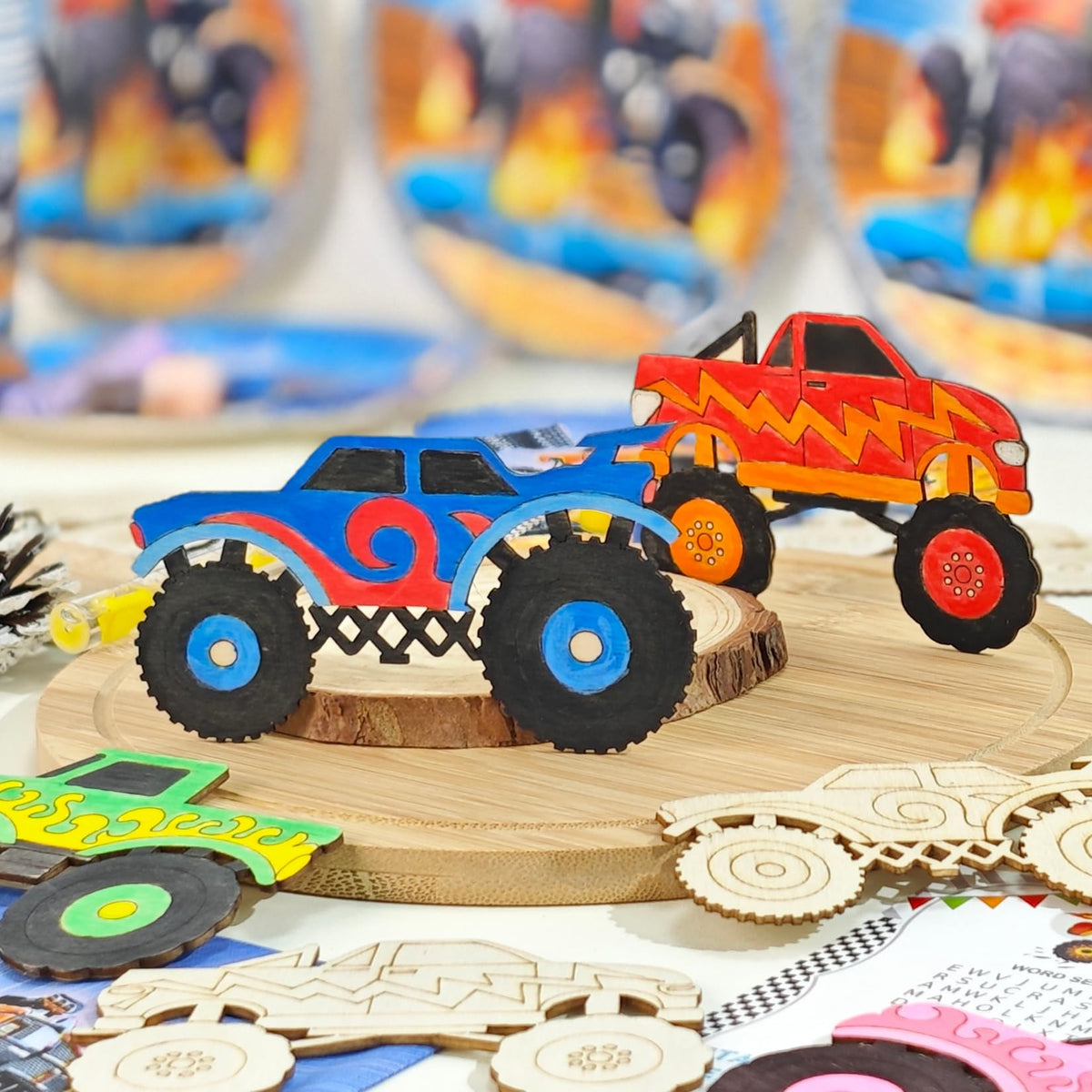 24 Pack Monster Truck Party Favors DIY Wood Painting Craft - GOGREENWOVEN Official Imagery - 8