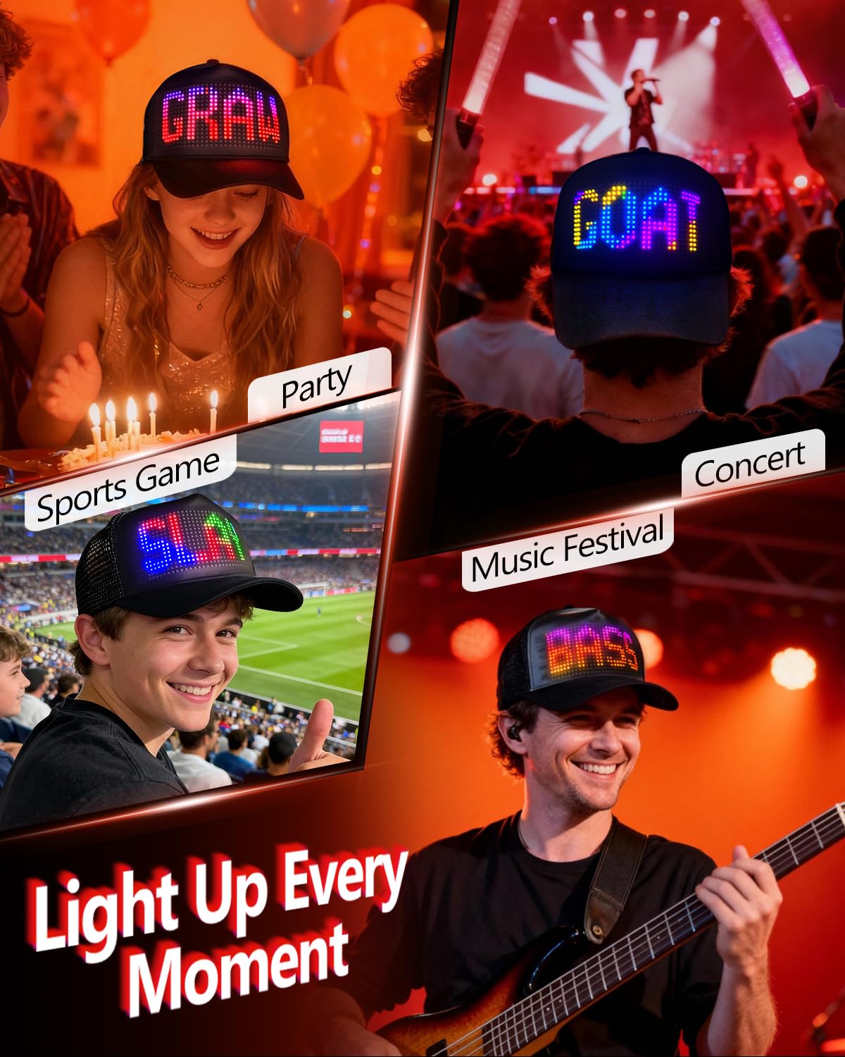Programmable LED Hat Bluetooth App Control Custom Text Smart - JDVOOTD Official Imagery - 7