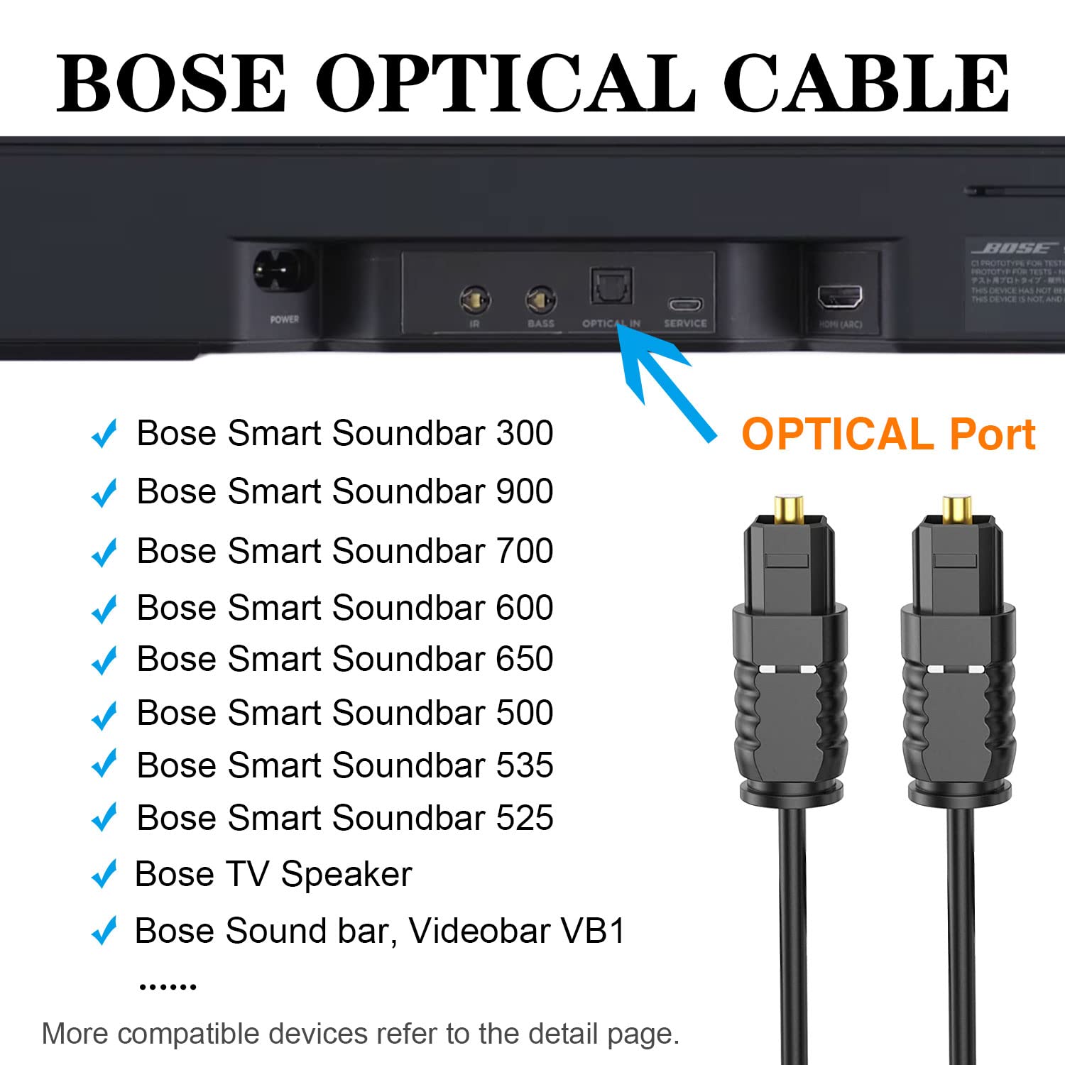 LILIBIN Replacement for Bose Optical Audio Cable - 5ft Fiber Opti by LILIBIN - Angle View 2