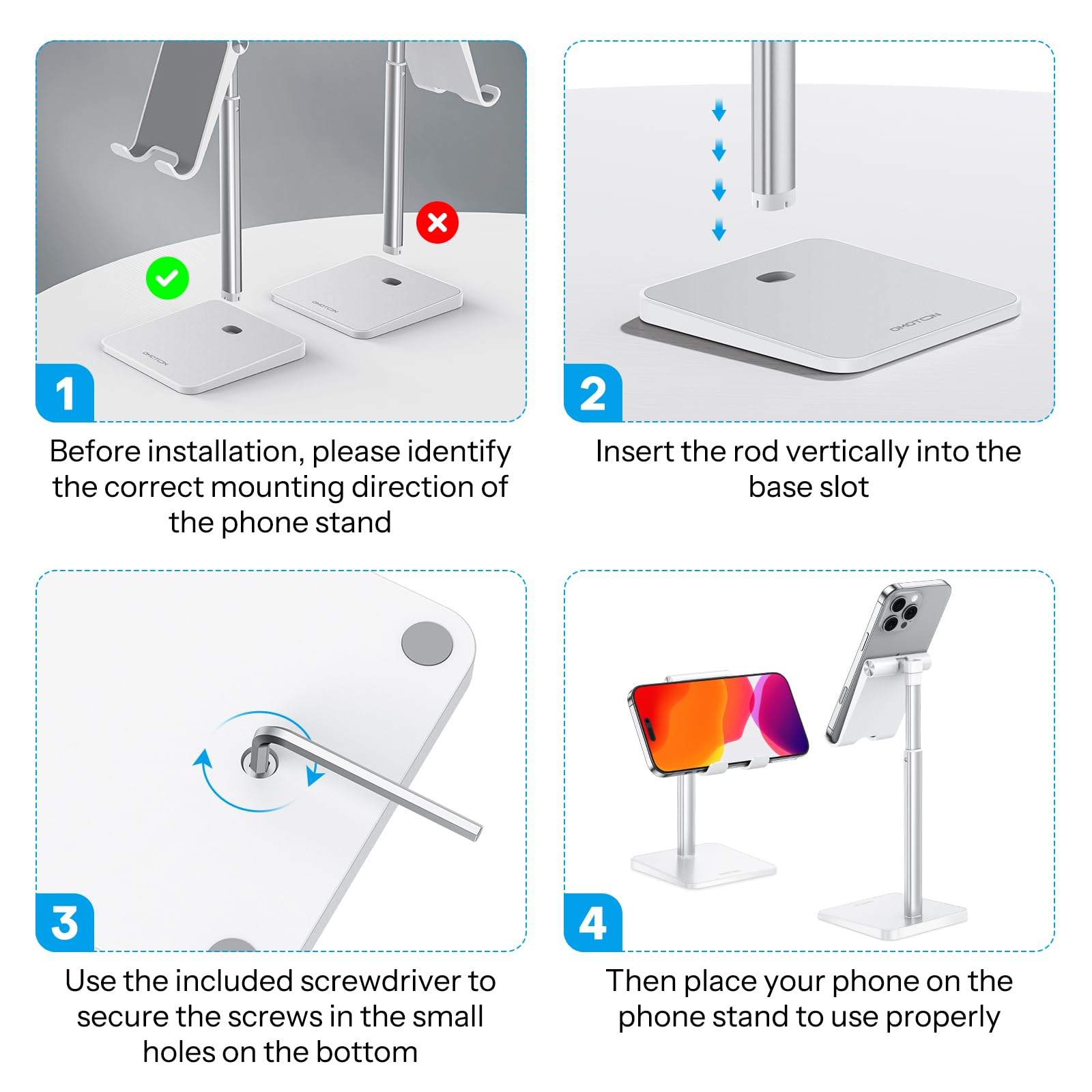 OMOTON CA02 Cell Phone Stand with Charging Hole for Desk Lightwei - OMOTON Official Product View 3