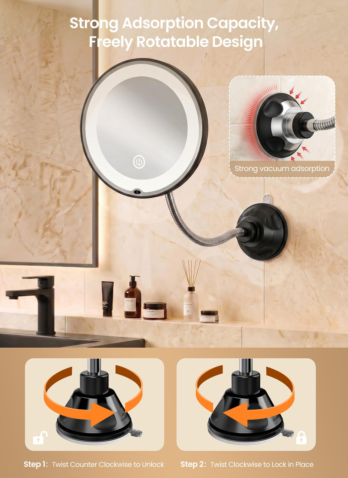 10x Makeup Mirror with Lights Flexible Magnifying Mirror 3 - Brightown Official Imagery - 5