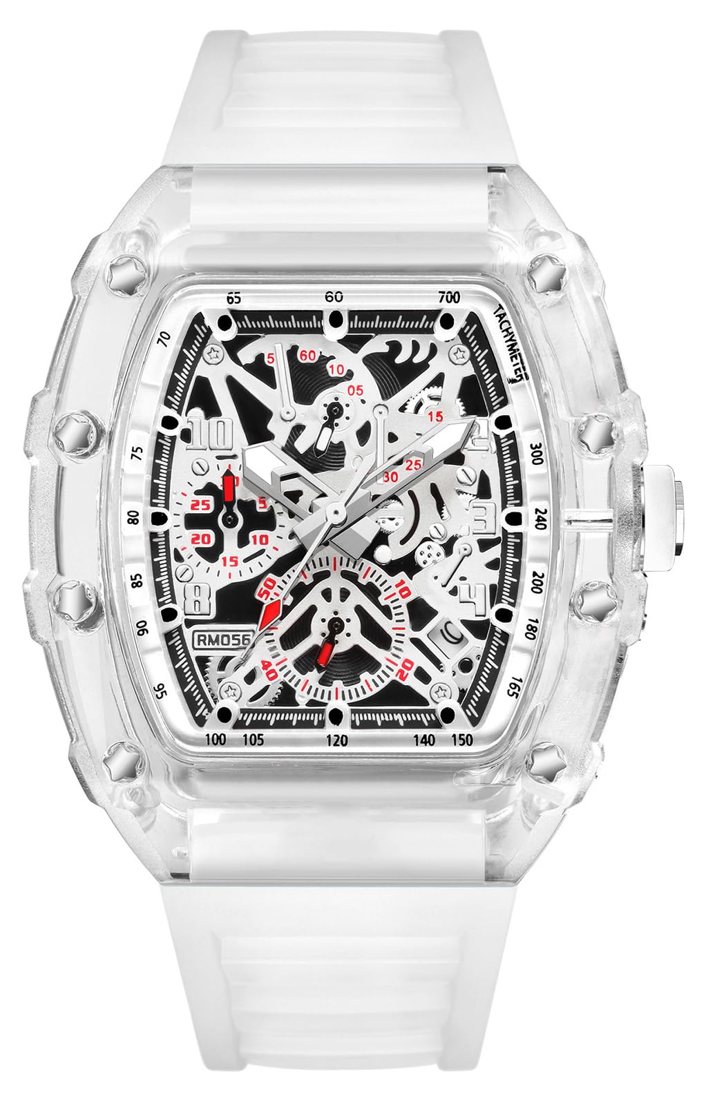 BESTKANG Fashion Hollowed Men Watches Transparent Tonneau Analog - Product Imagery