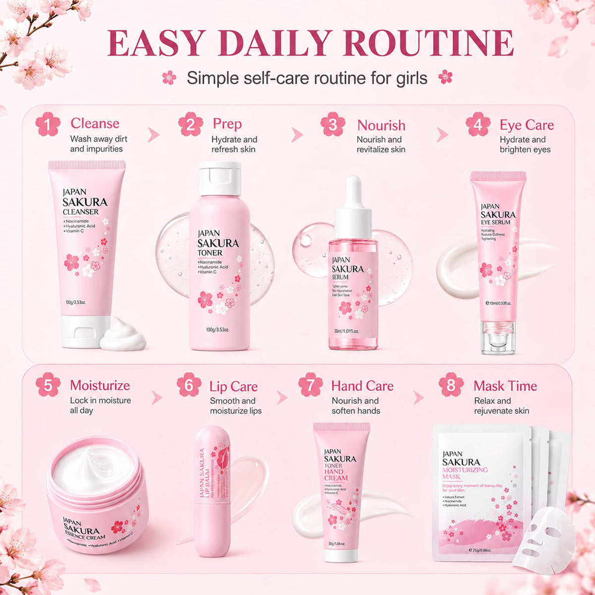 Sakura Skin Care Set for Kids Teen Girls Birthday Christmas - Sulily Official Imagery - 5