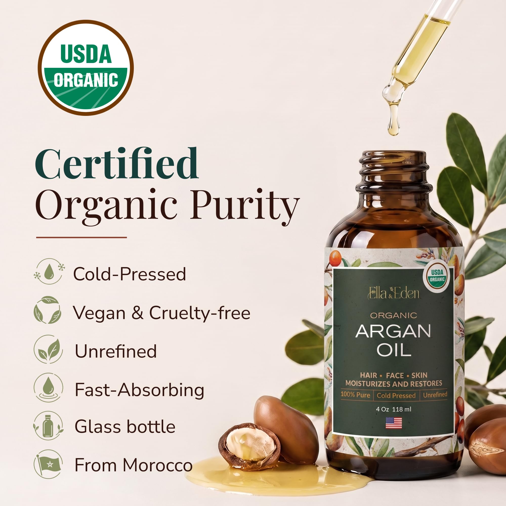 Organic Argan Oil for Hair Face Skin 100 Pure USDA Certified - Ella & Eden Official Imagery - 3