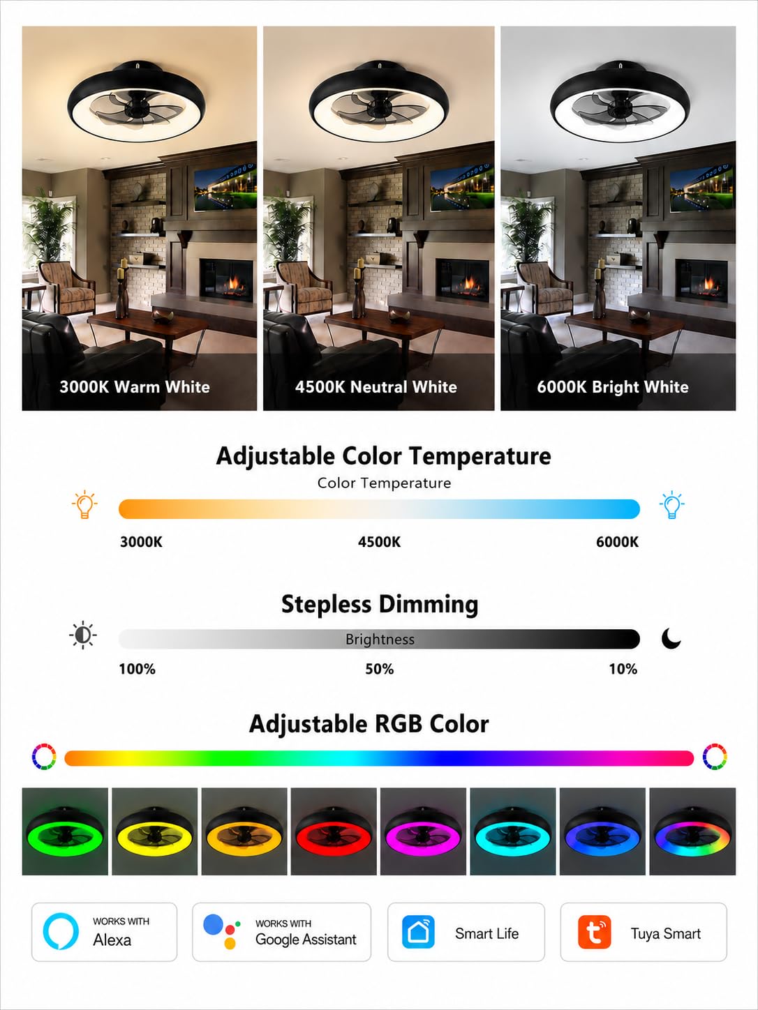 Garvee 20" Modern Round Ring RGB Ceiling Fan with Lights and Remo - Garvee Official Product View 3