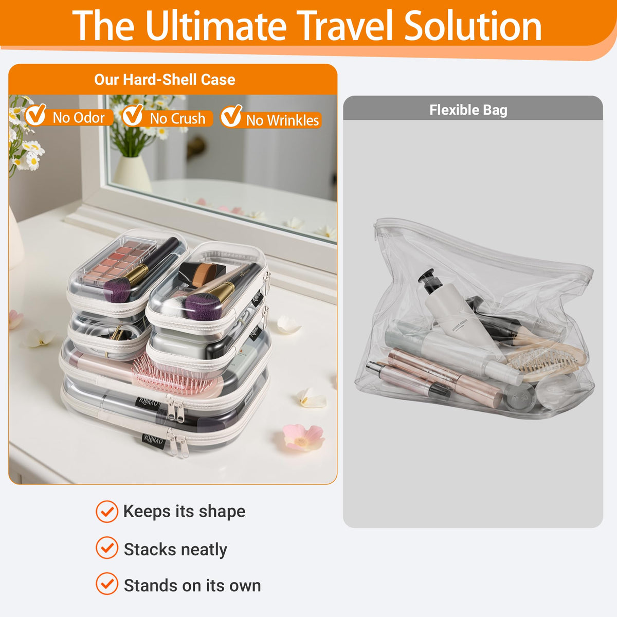 Clear Hard Shell Zipper Cases 6 Travel Organizers 2M 4S - YQBRAO Official Imagery - 3