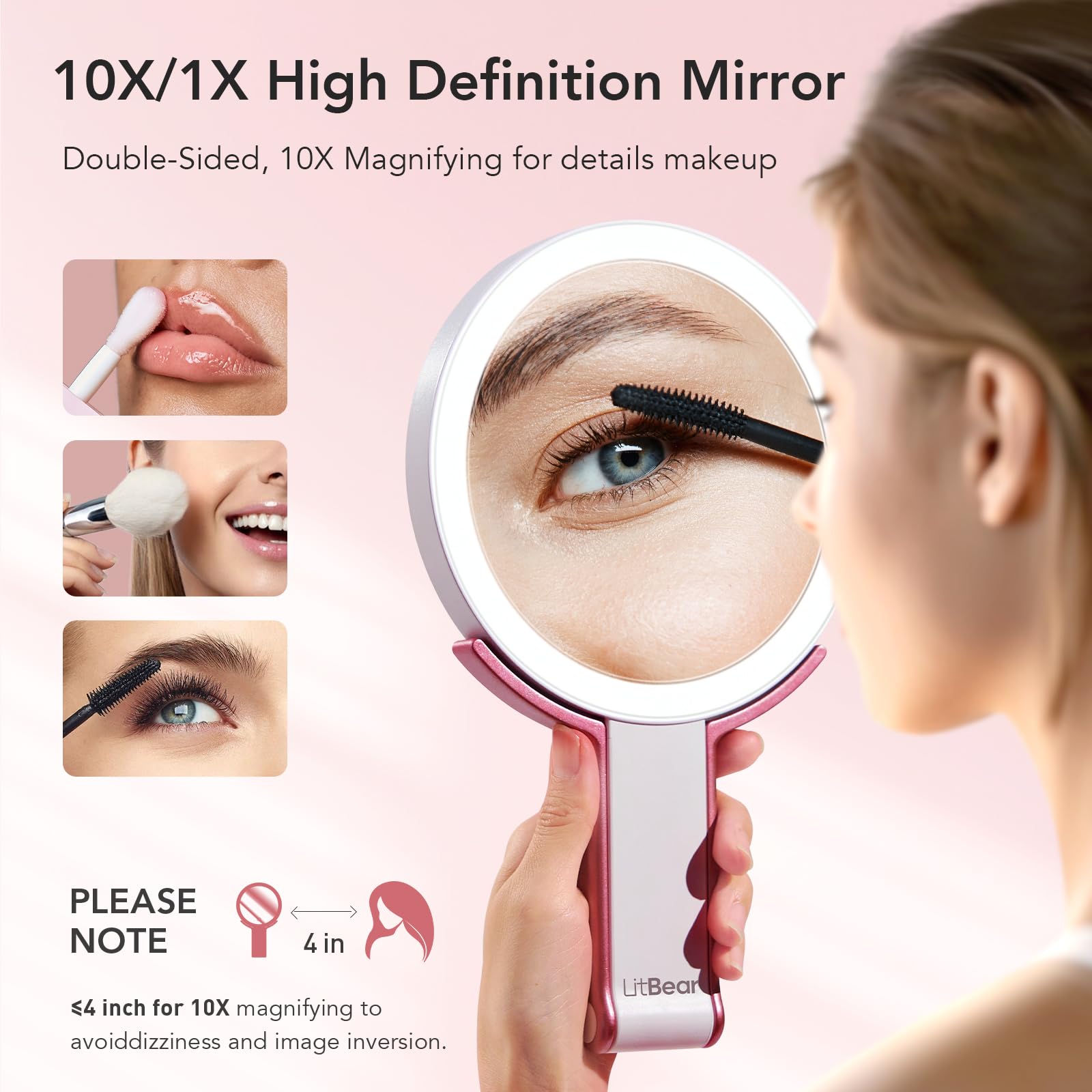 LitBear Travel Makeup Mirror with Lights Rechargeable Double - LitBear Official Imagery - 4