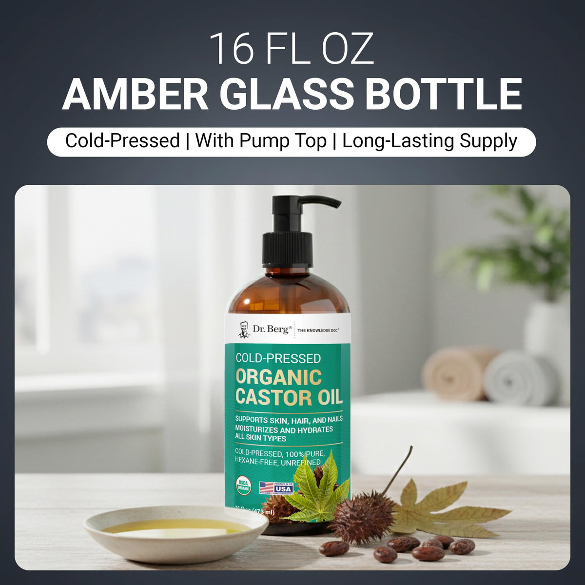 Dr Berg Organic Castor Oil 16 fl oz Cold Pressed Oil Pure - Dr. Berg Nutritionals Official Imagery - 8