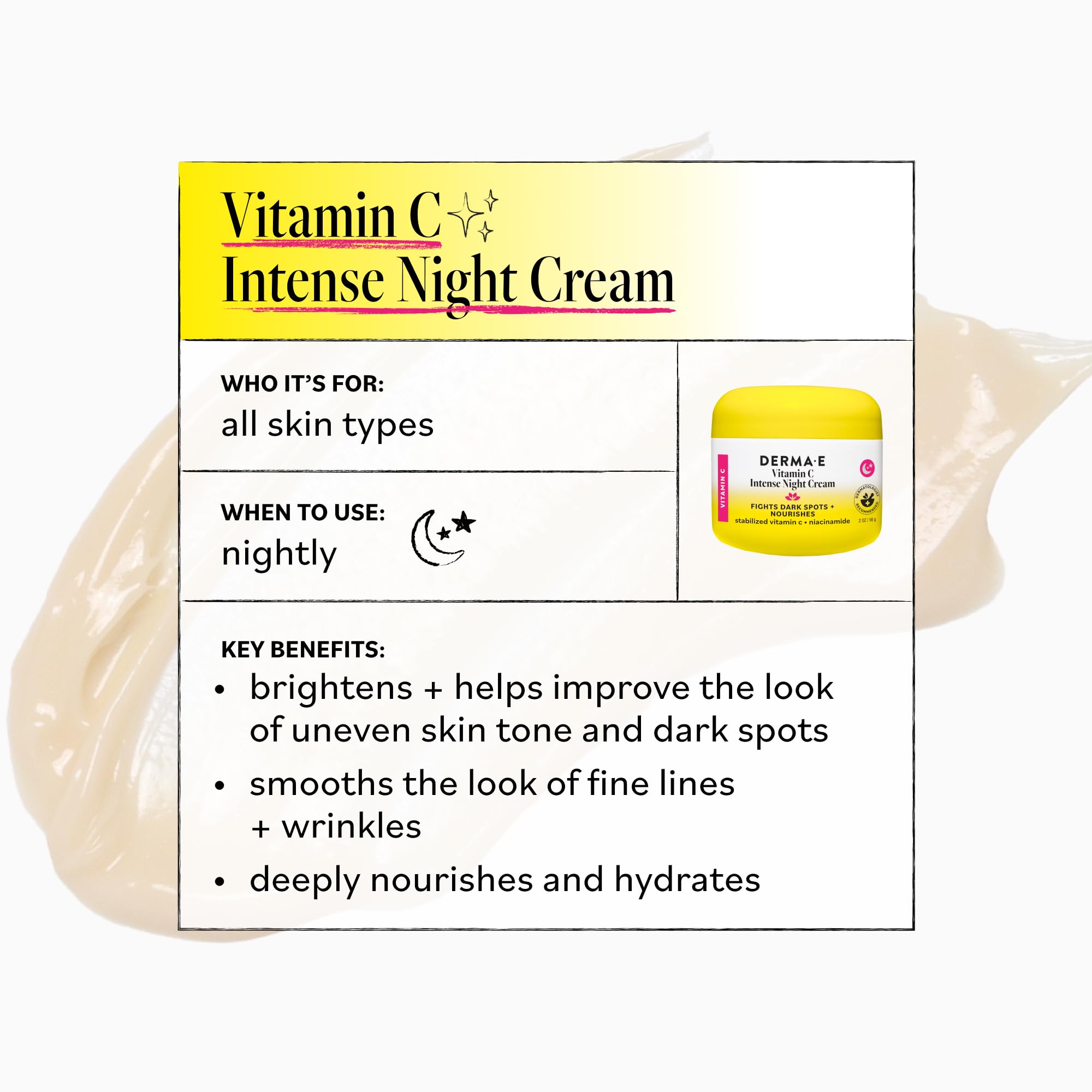 DERMA E Vitamin C Intense Night Cream 2 Oz Brightening - Derma E Official Imagery - 6