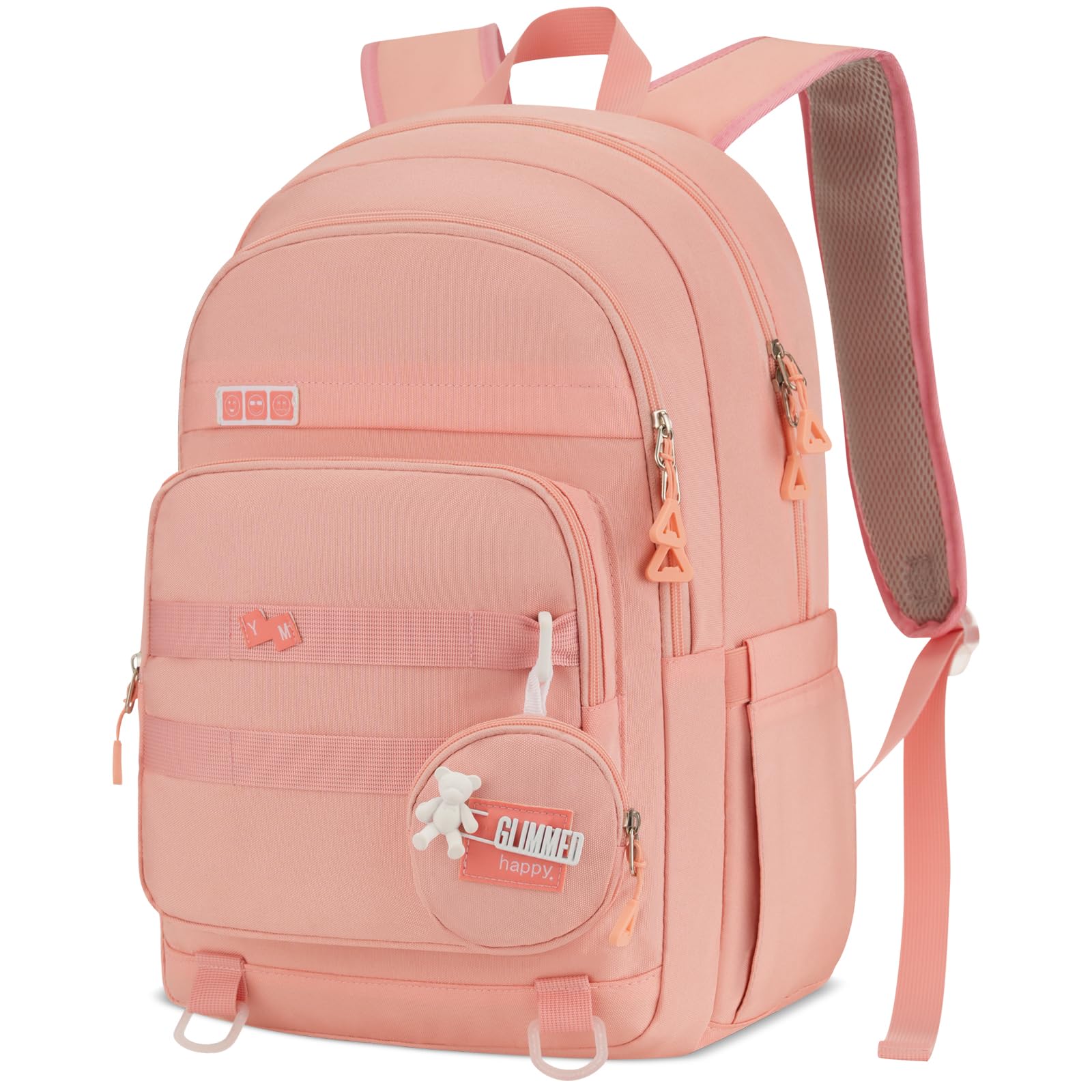 Pink YAMTION backpack for teen girls with a laptop compartment, casual school and travel bookbag for middle school, high school, or college.