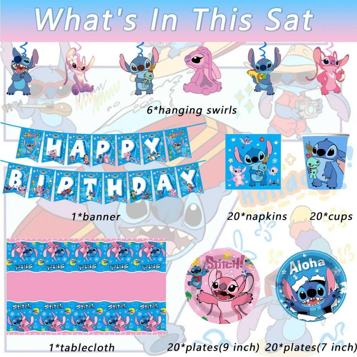 88PCS For Stitch Party Supplies 6 Hanging Swirls 20 Napkins - KROCEUS Official Imagery - 3