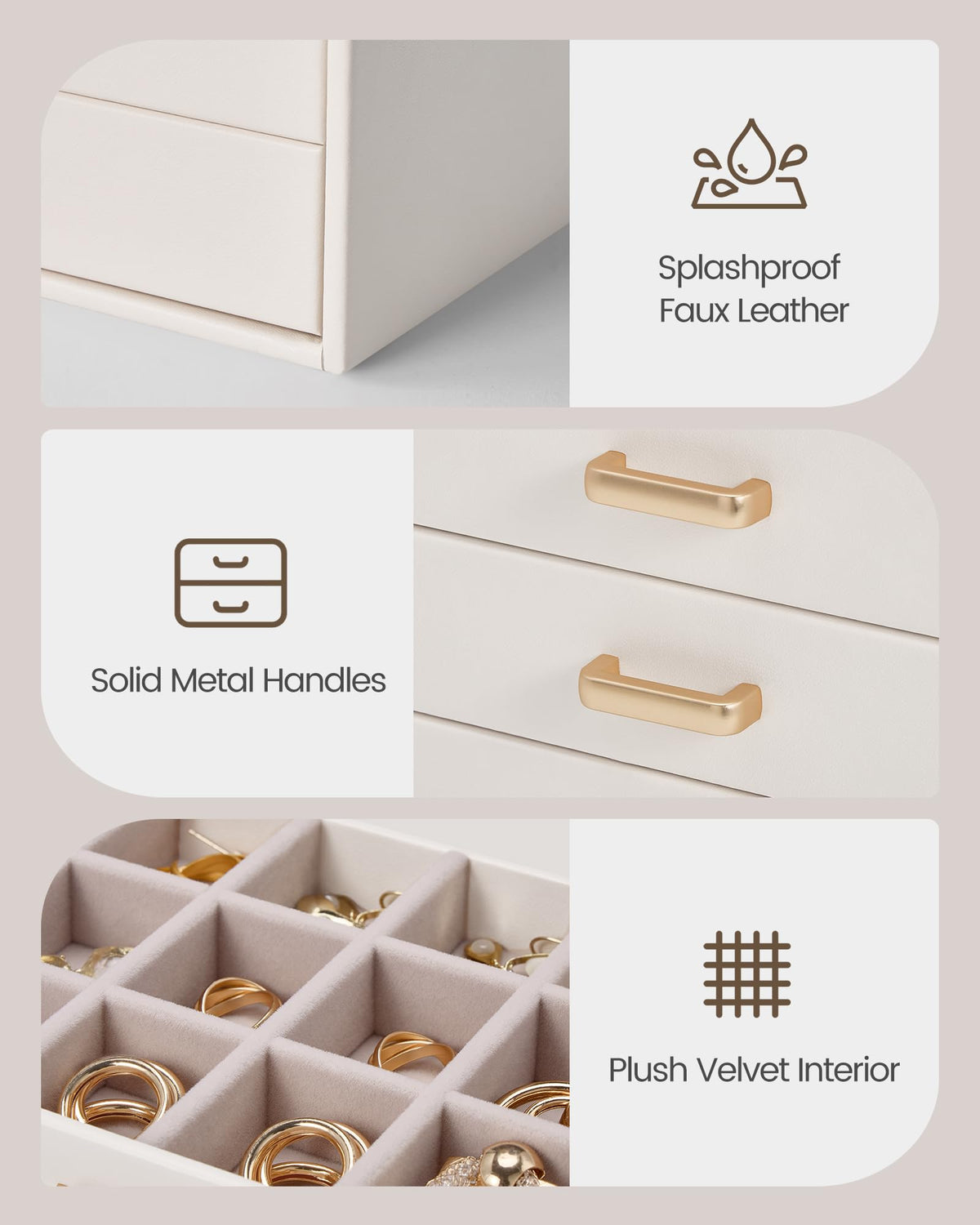Lolalet Earring Organizer Jewelry Box with Clear Lid Beige 5 - Lolalet Official Imagery - 5