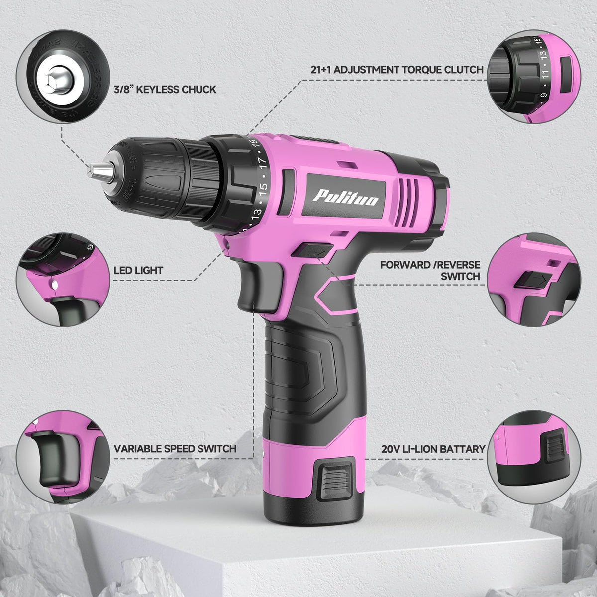 PULITUO Drill Set 149 Piece Home Tool Set with 12V Pink - PULITUO Official Imagery - 5