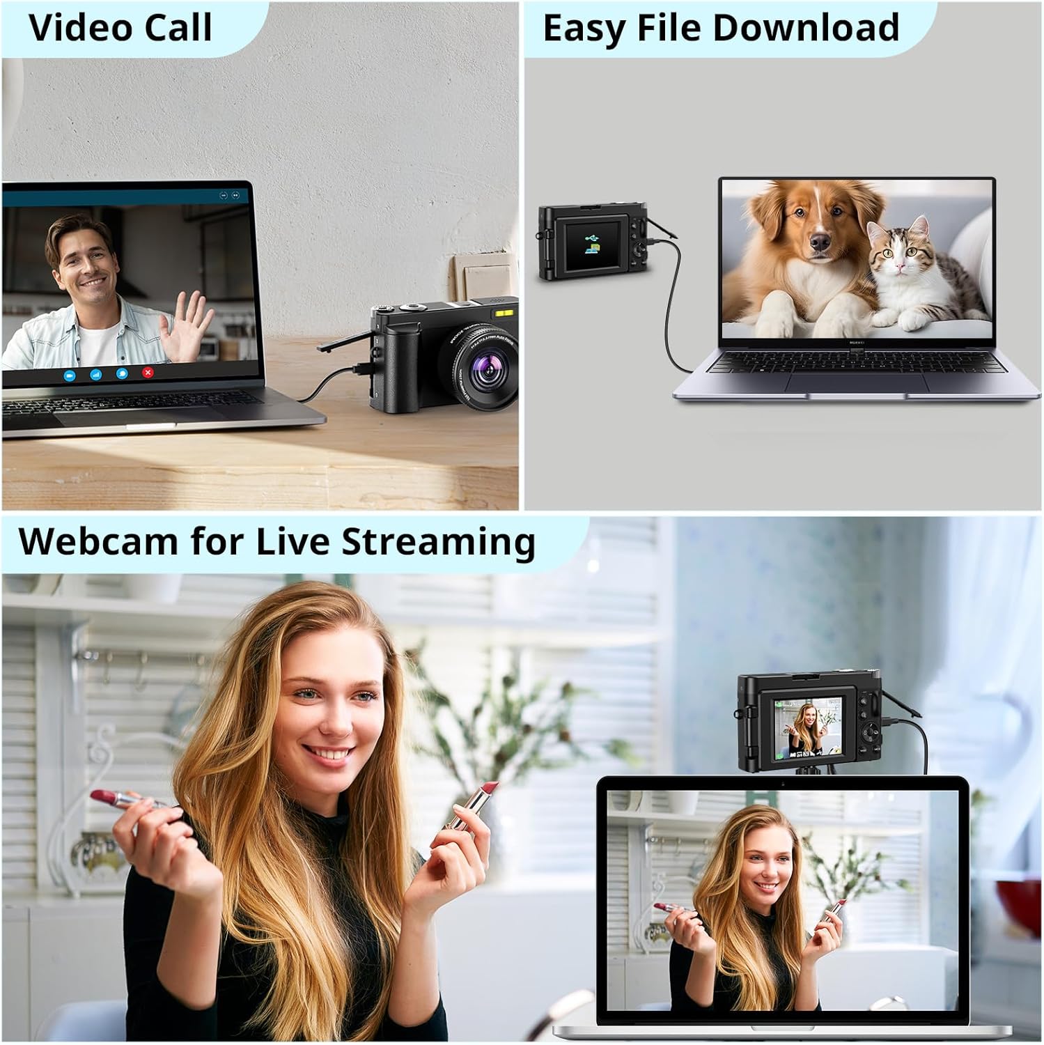 Duluvulu 4K digital camera with 48MP sensor, autofocus, and vlogging features, ideal for photography and video recording.