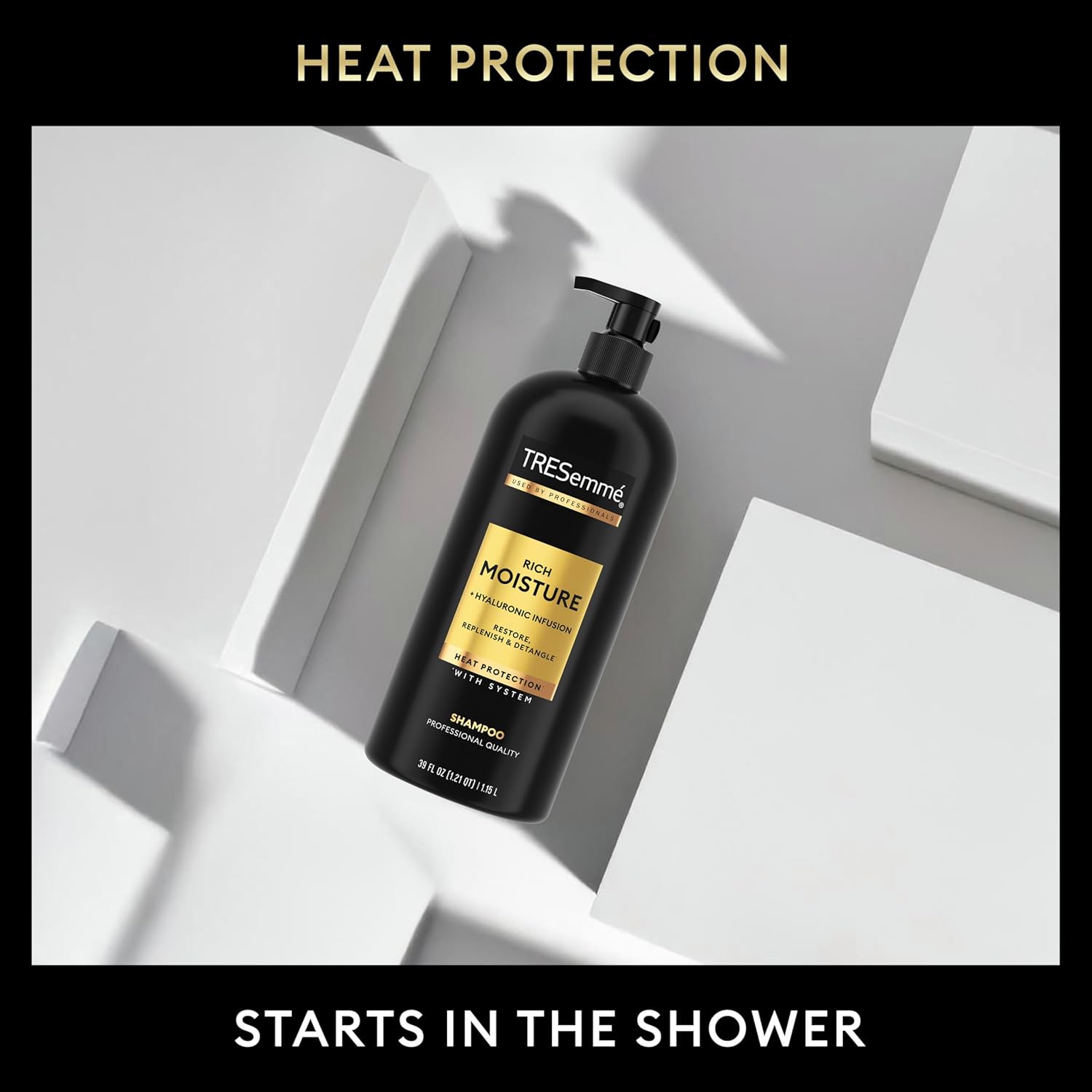 Elefair TRESemmé Rich Moisture Hydrating Shampoo with Pump, 4-pack, showing bottles with pump dispensers for dry hair care.