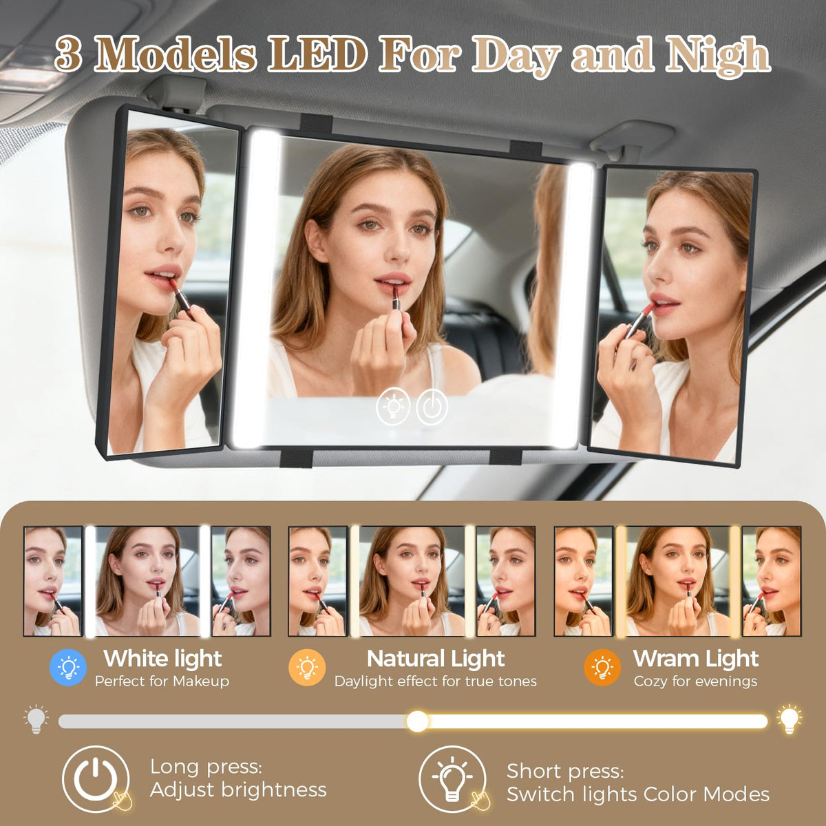 Car Vanity Mirror Sun Visor Mirror with Light with Car Charm - BLOOMINIQUE Official Imagery - 2