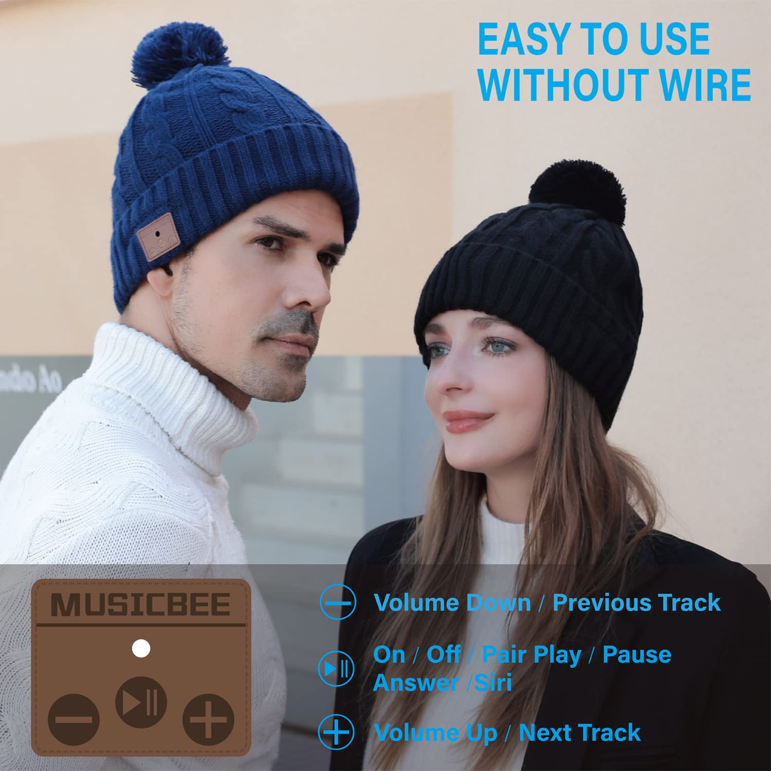 beanie Bluetooth, MUSICBEE Bluetooth V5.2 Wireless Knit Winter Cap, 30 Hour Play - beanie Official Product View 8