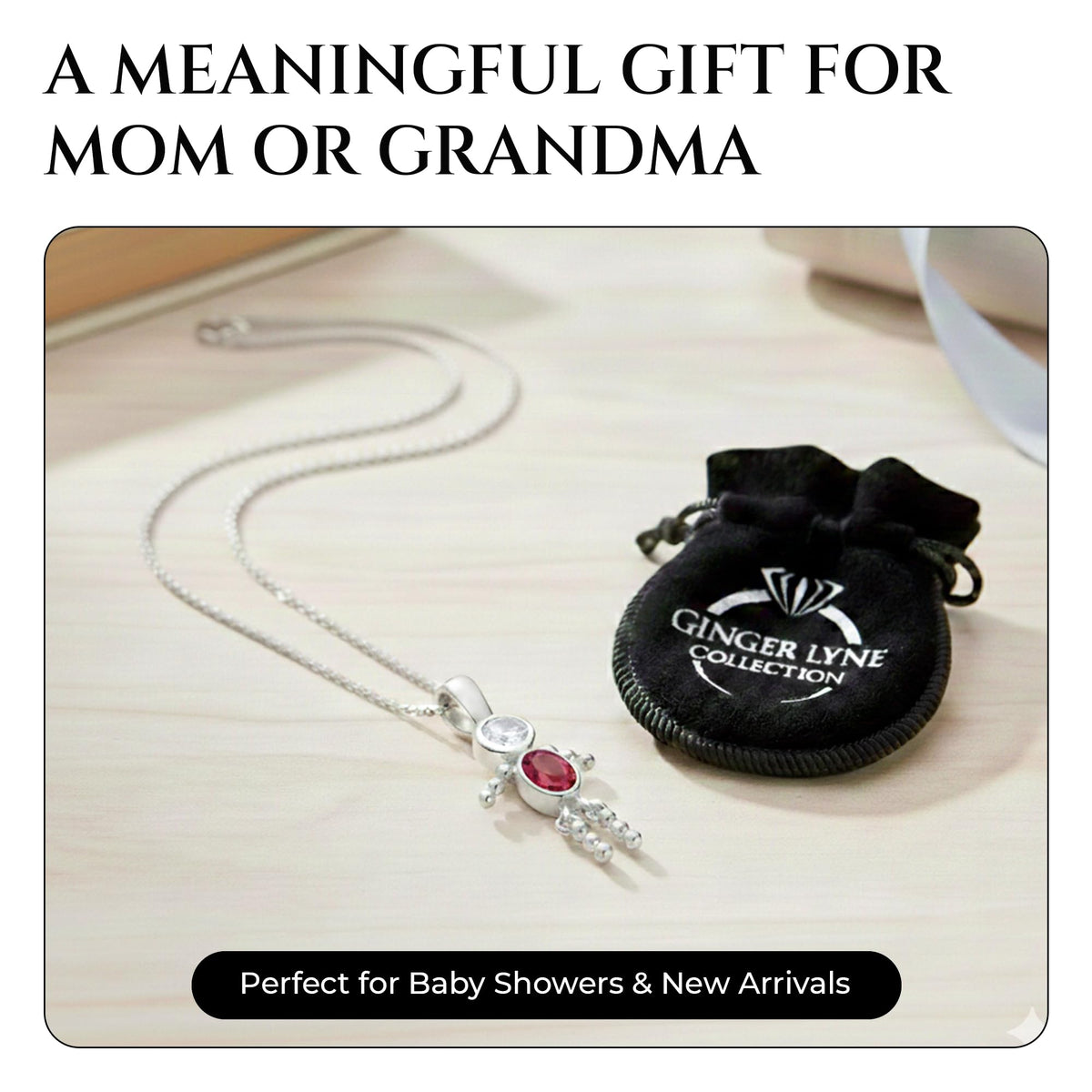 Baby Boy or Girl Charm Necklace for Mom CZ Birthstone - Ginger Lyne Collection Official Imagery - 7