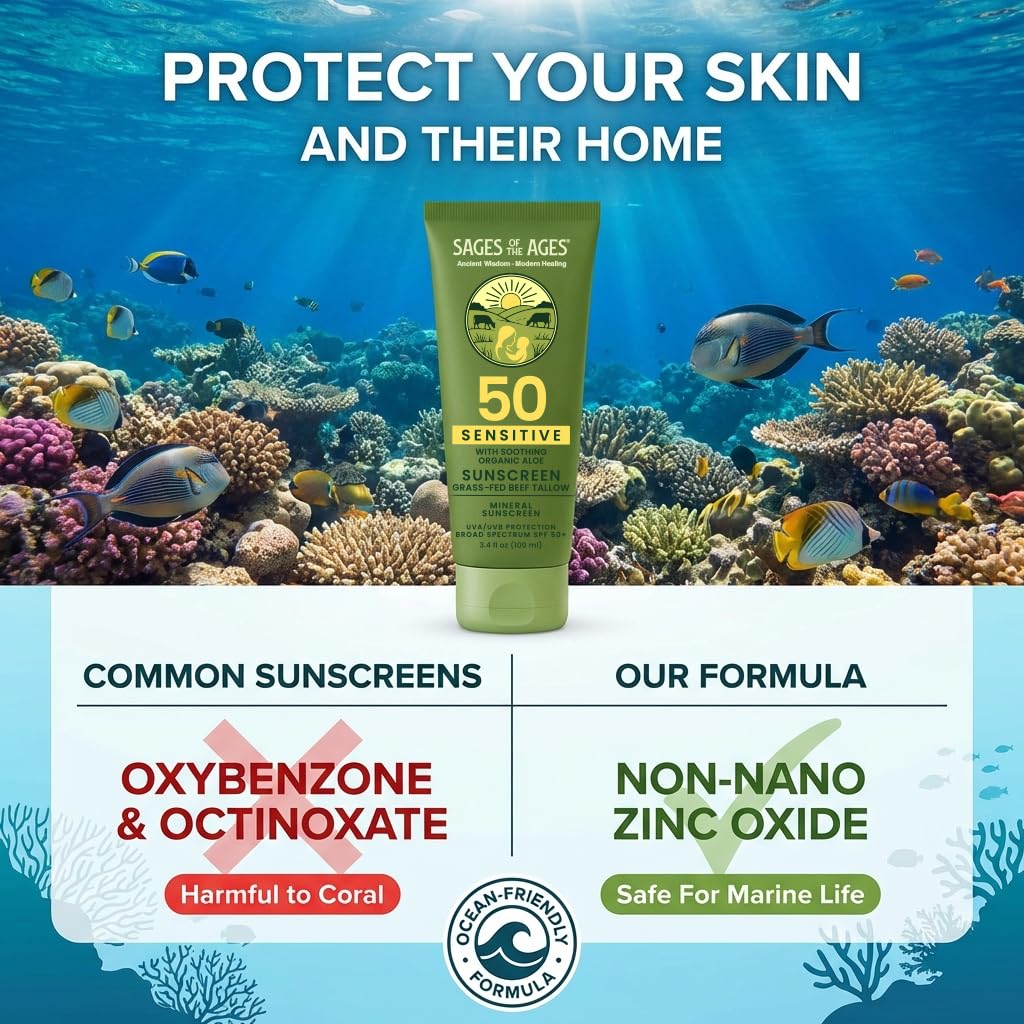 Grass Fed Tallow Natural Mineral Sunscreen SPF 50 No White - Sages Of The Ages Official Imagery - 6