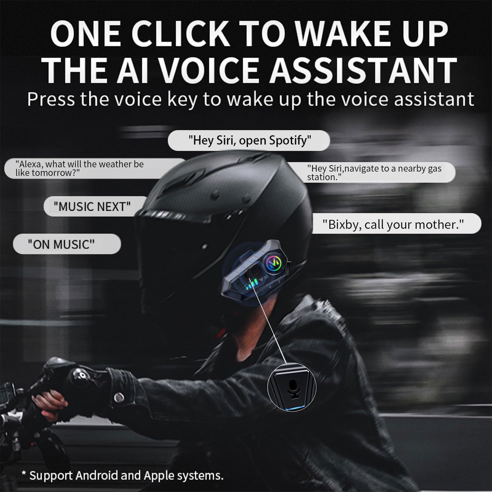 BTQILEYOO Y10 Motorcycle Helmet Bluetooth Headset, Bluetooth 5.3 by BTQILEYOO - Angle View 7