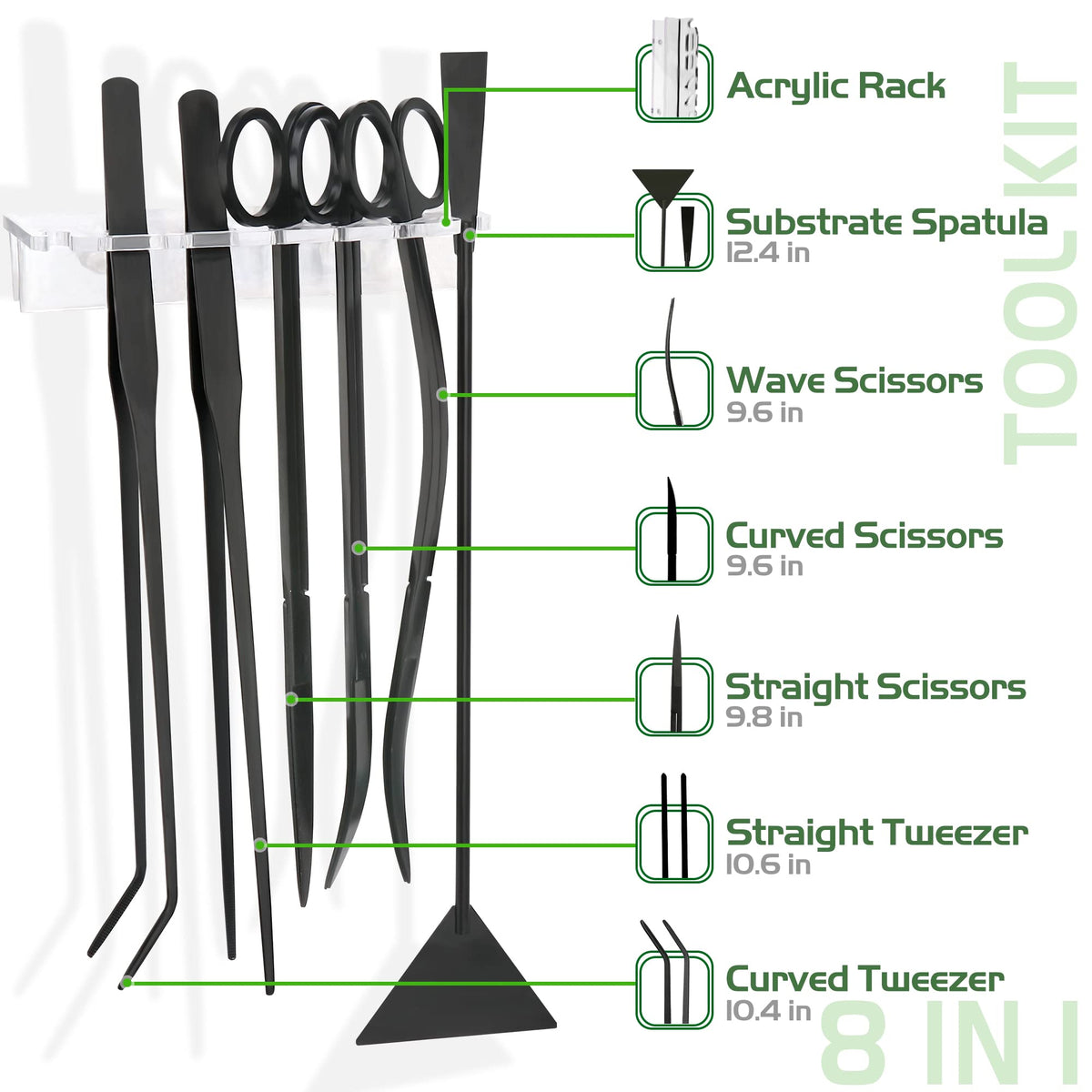 8 in 1 Aquascaping Tool Kit with Acrylic Storage Rack Black - NEPTONION Official Imagery - 3