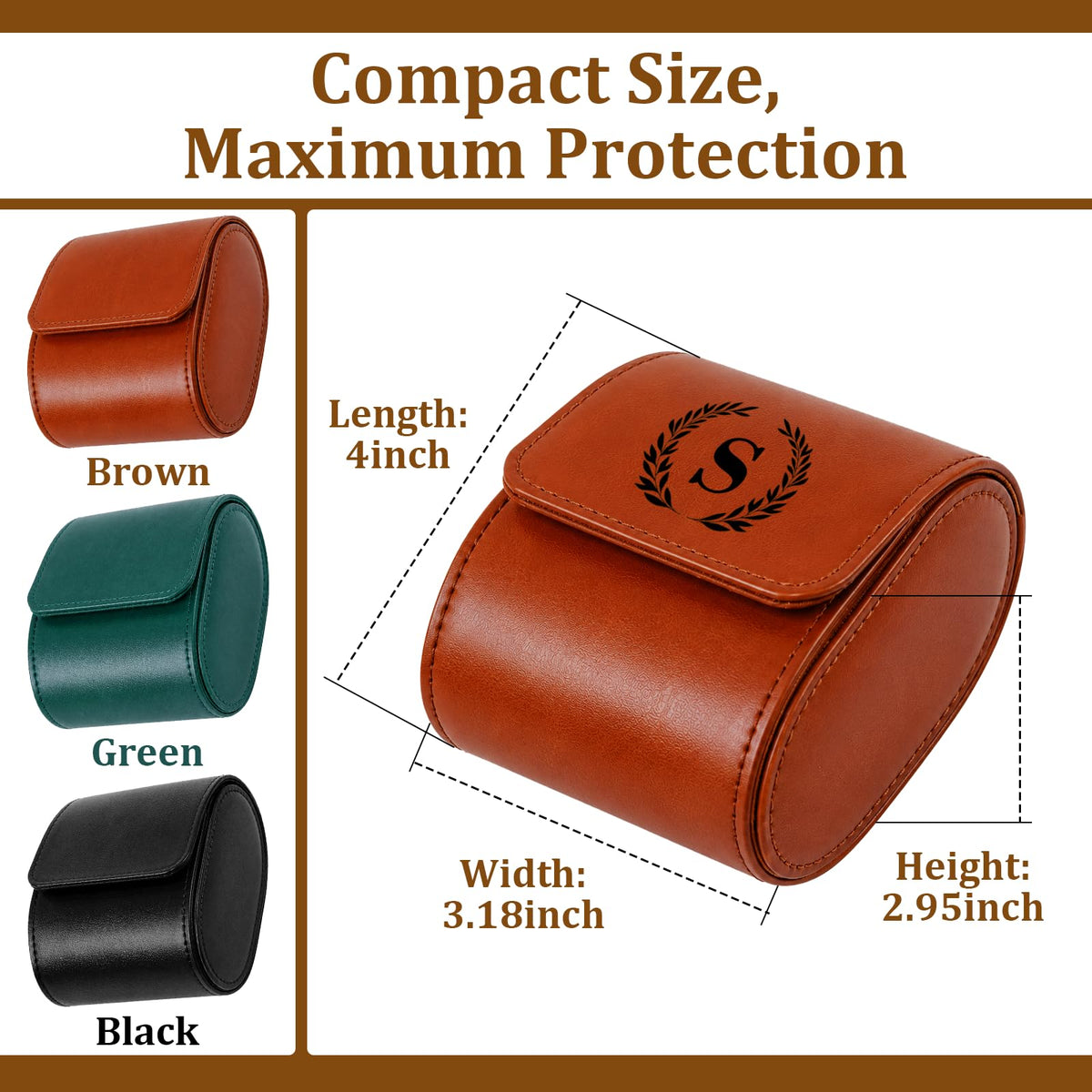 Custom Watch Travel Case for Men Single PU Leather Travel - HICUSX Official Imagery - 4