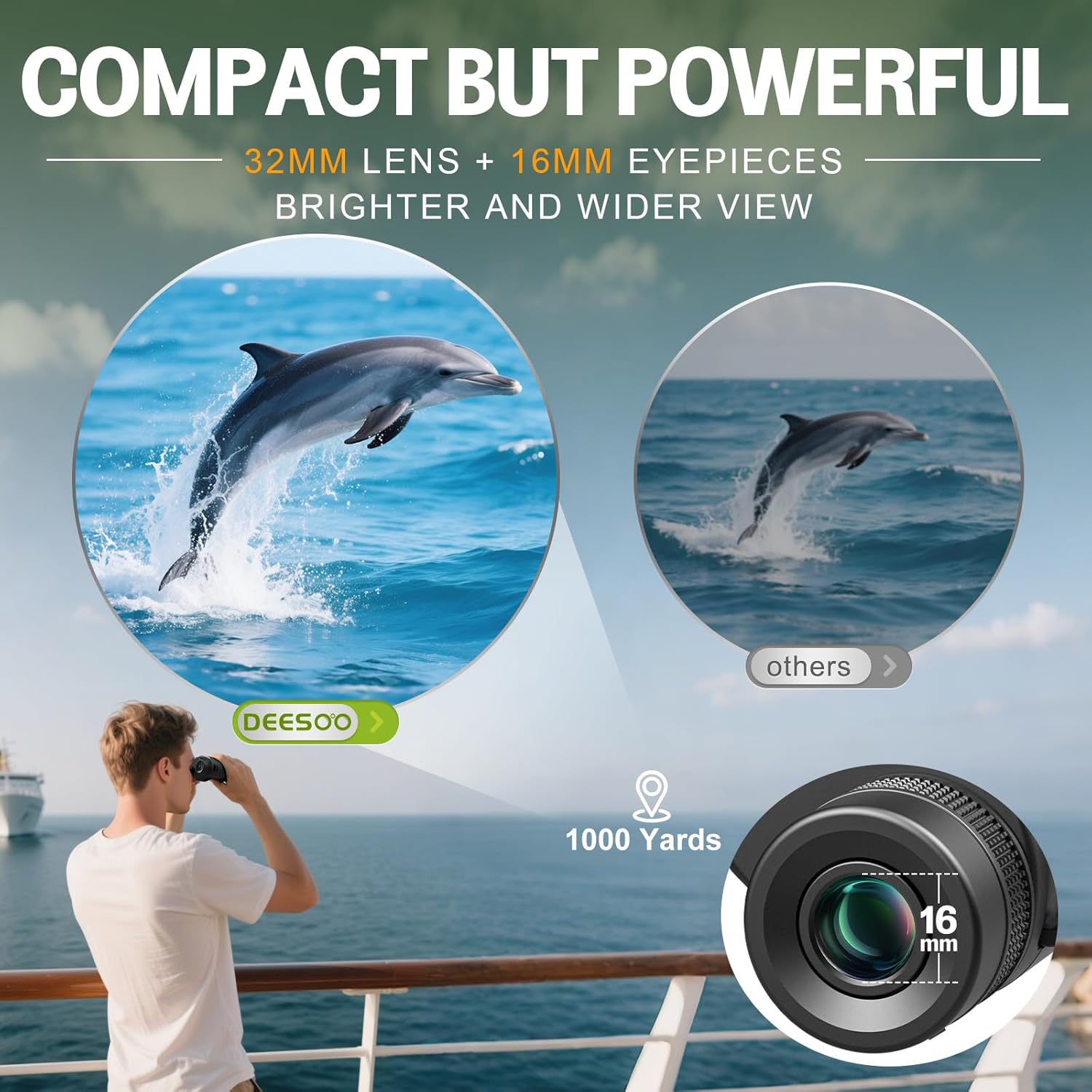 Deesoo compact binoculars for adults and kids, high-powered bird watching binoculars with 25x32 magnification and lightweight design