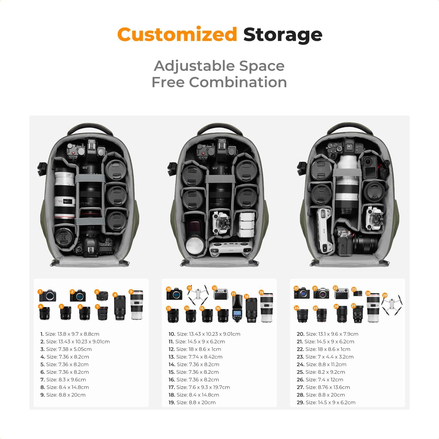 K&F CONCEPT camera backpack with hardshell exterior, designed for DSLR cameras and photography gear, black and durable.