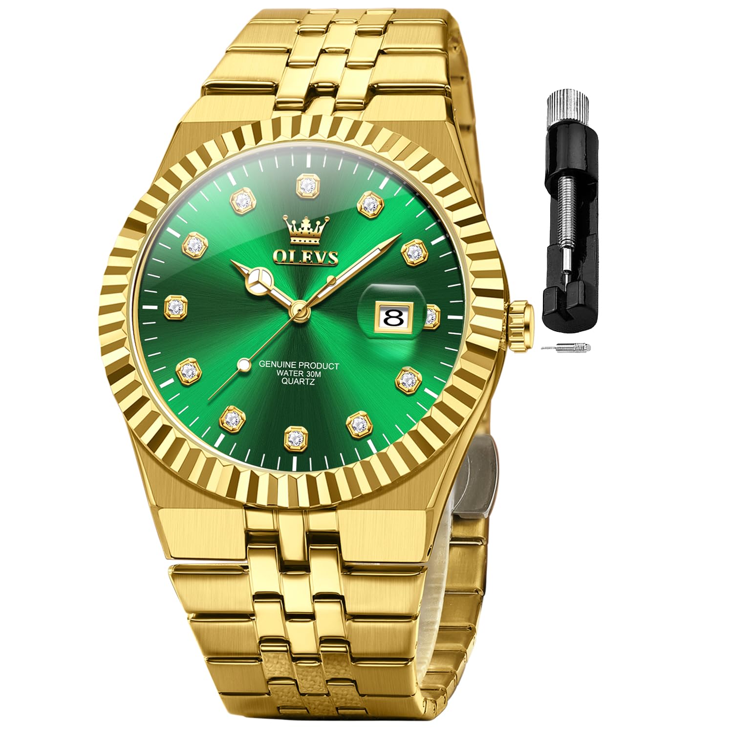 OLEVS Men's Green Two-Tone Diamond Luxury Dress Watch
