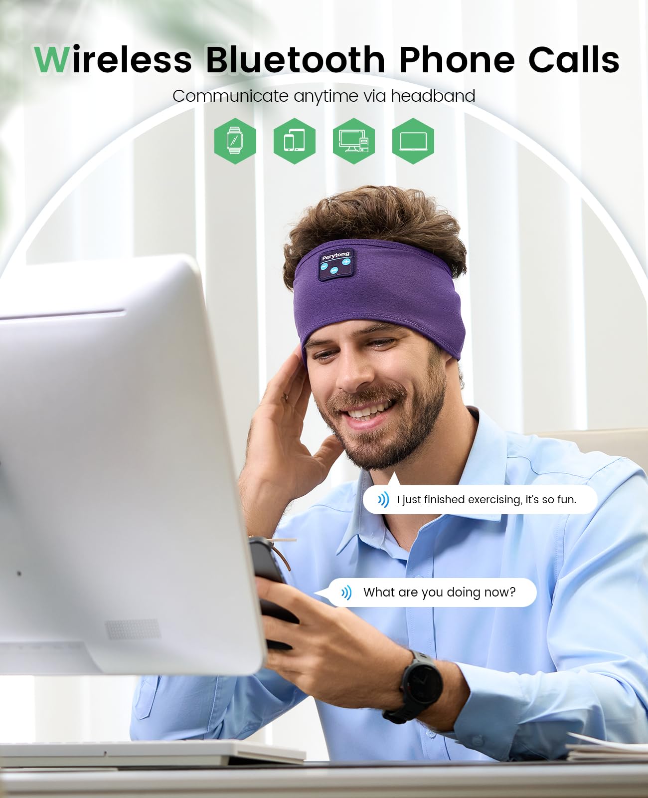 Perytong Sleep Headphones Sleeping Bluetooth Headband, Soft Headphone - View 2