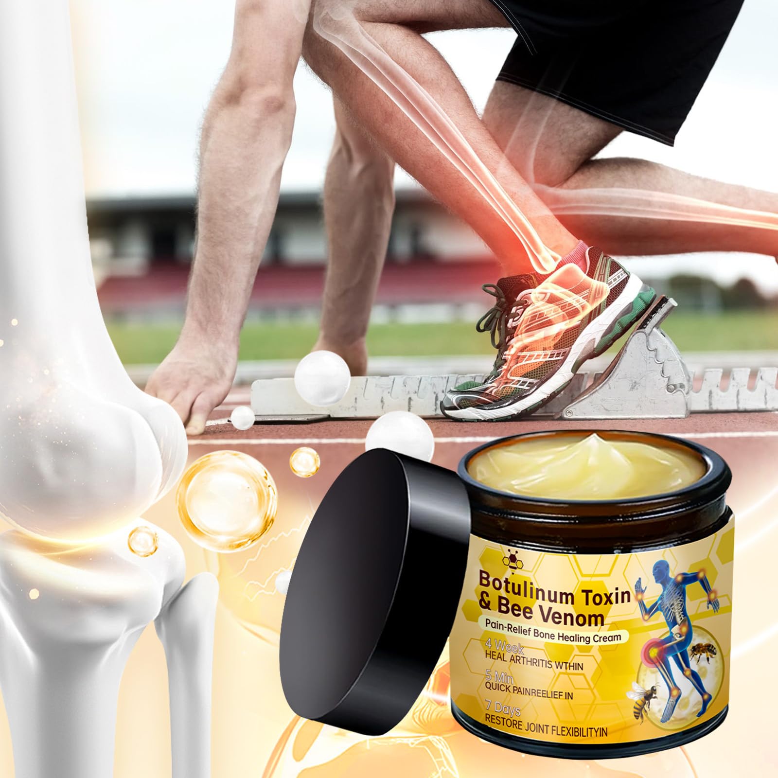 Rubeonly Bee Venom Joint Gel Cream 2-pack shown, designed for back, knee, and neck relief, skin moisturizer for joint comfort.