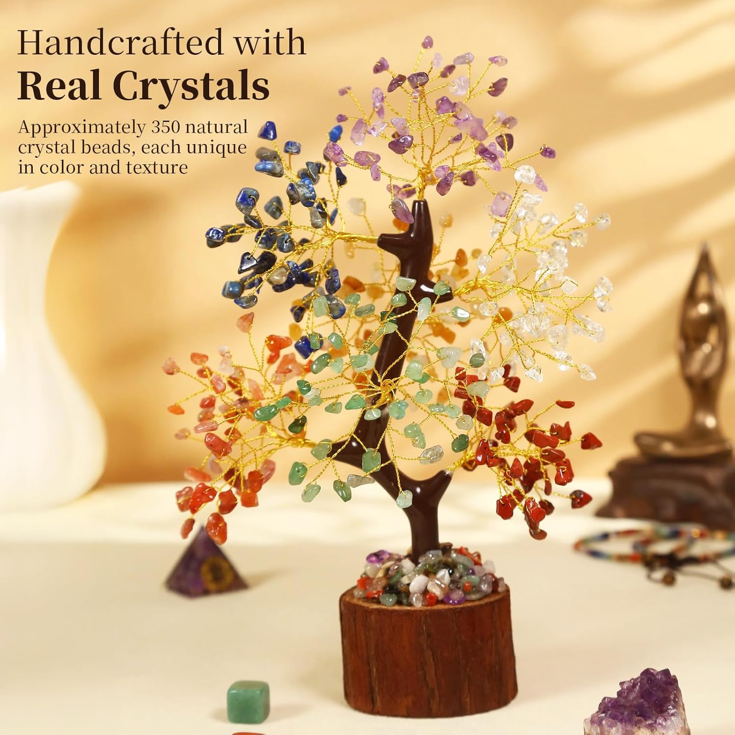 Crystal Tree of Life with Chakra Stones, decorative healing crystal sculpture for desk or home decor by SlopHaul.