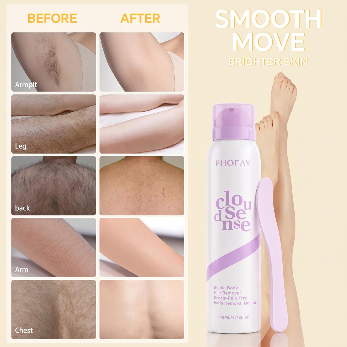 PHOFAY Smooth Cloud Sense Hair Removal Spray 4 73 Fl Oz - PHOFAY Official Imagery - 3