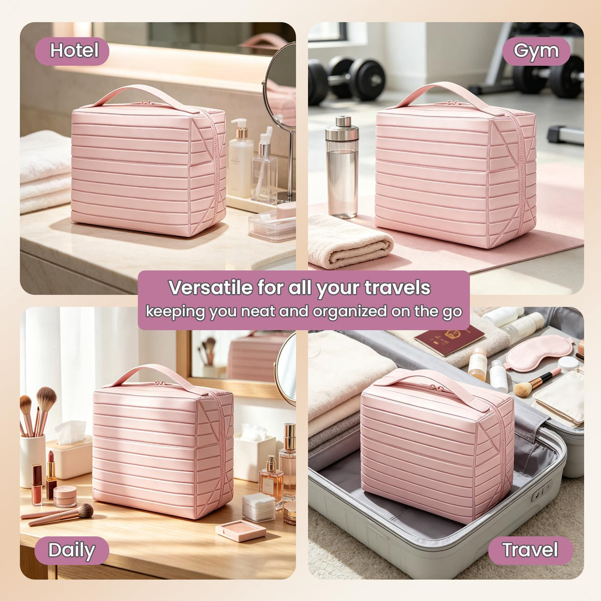Lay Flat Fold Down Standing Makeup Bag Large Travel Toiletry - Premium Selection Official Imagery - 3