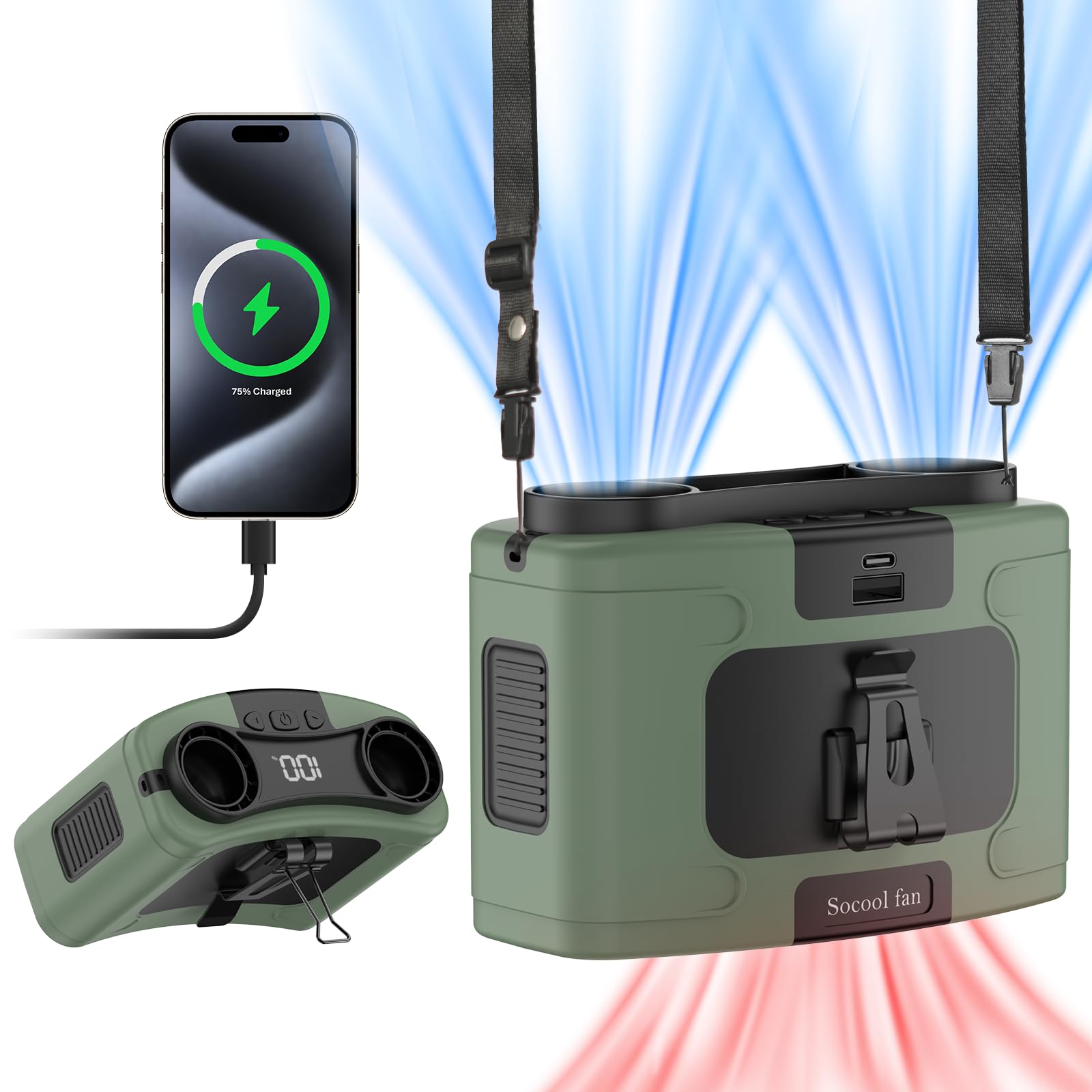 Socool fan Socool 10000mAh Portable Waist Fan Clip on Wearable Be by Socool fan - Angle View 1