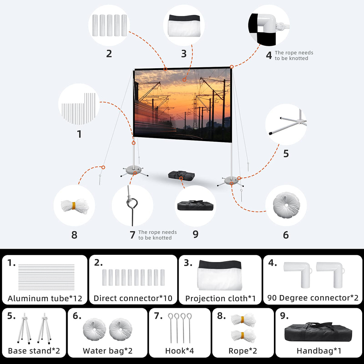 Portable Projector Screen with Stand Outdoor Camping - AODIOU Official Imagery - 8