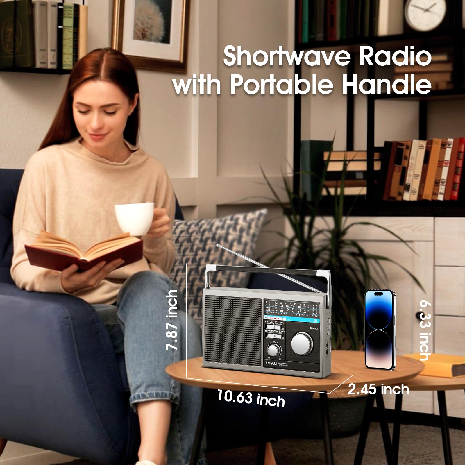 Yewrich Portable AM FM Shortwave Radio with Bluetooth, Gray