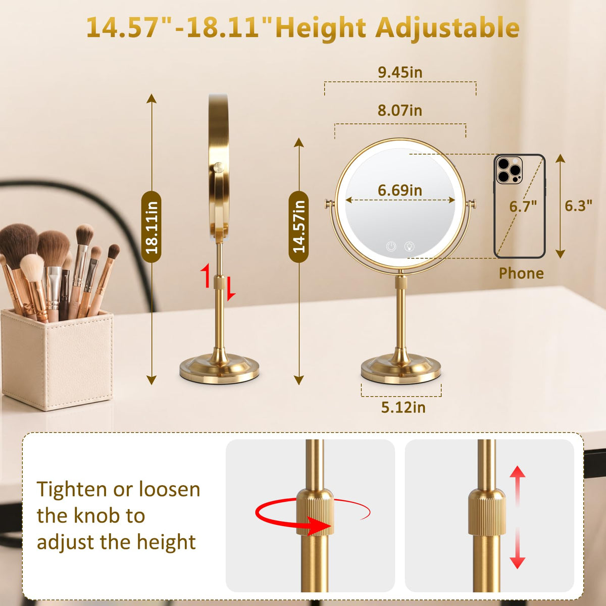 8 Makeup Mirror with Lights 4000mAh RechargeableVanity - Telihopin Official Imagery - 3