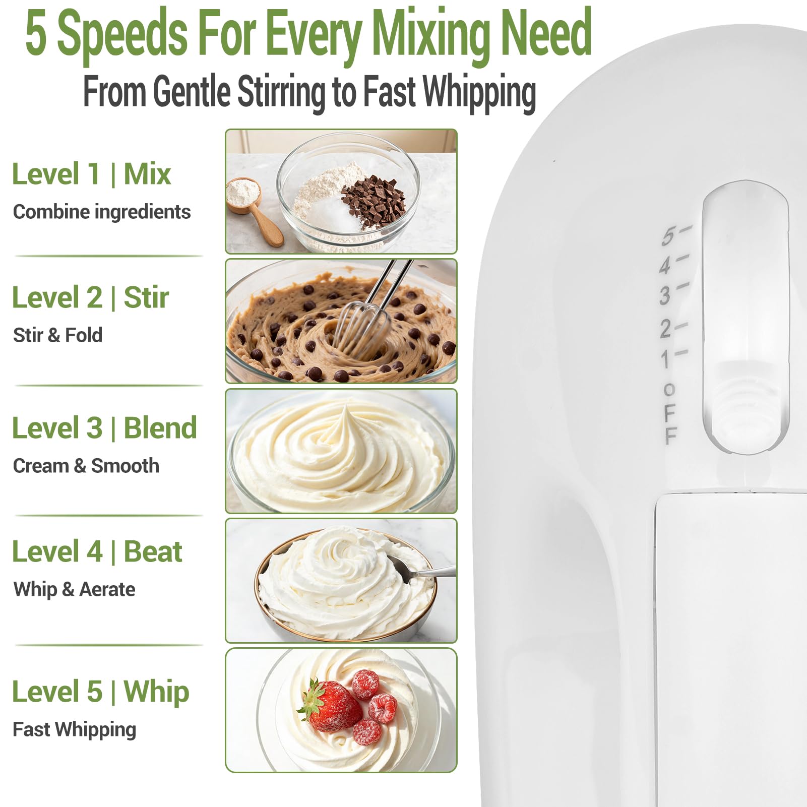WEPSEN 5-Speed Electric Hand Mixer, 4 Large Mixing Bowls Set, Han by WEPSEN - Angle View 6