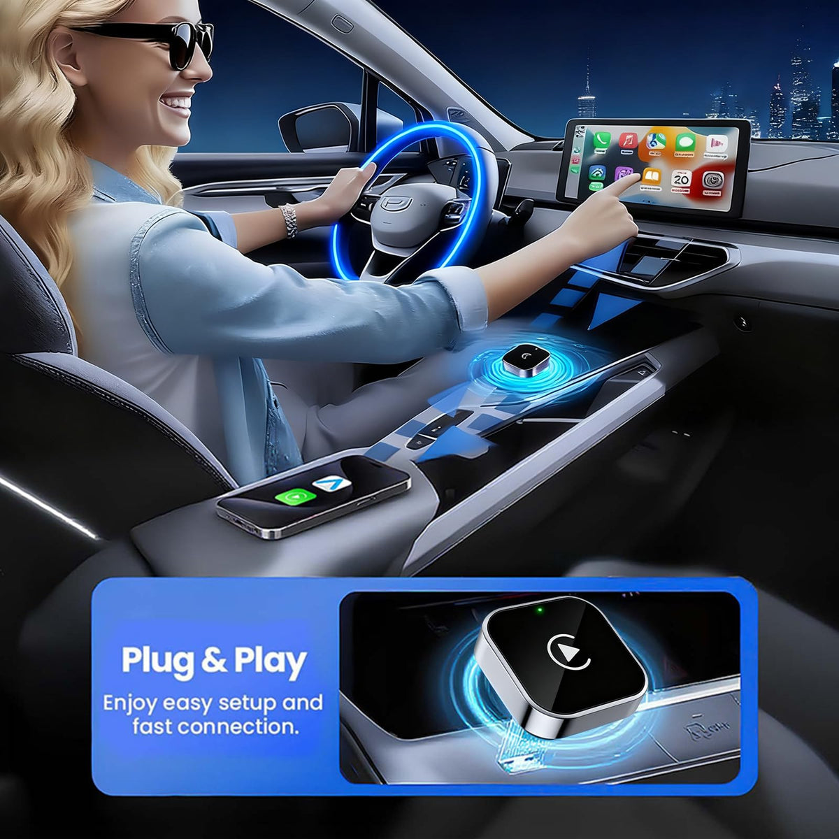 Wireless CarPlay Adapter Android Auto Dongle Shiny Silver - YFDUNV Official Imagery - 4