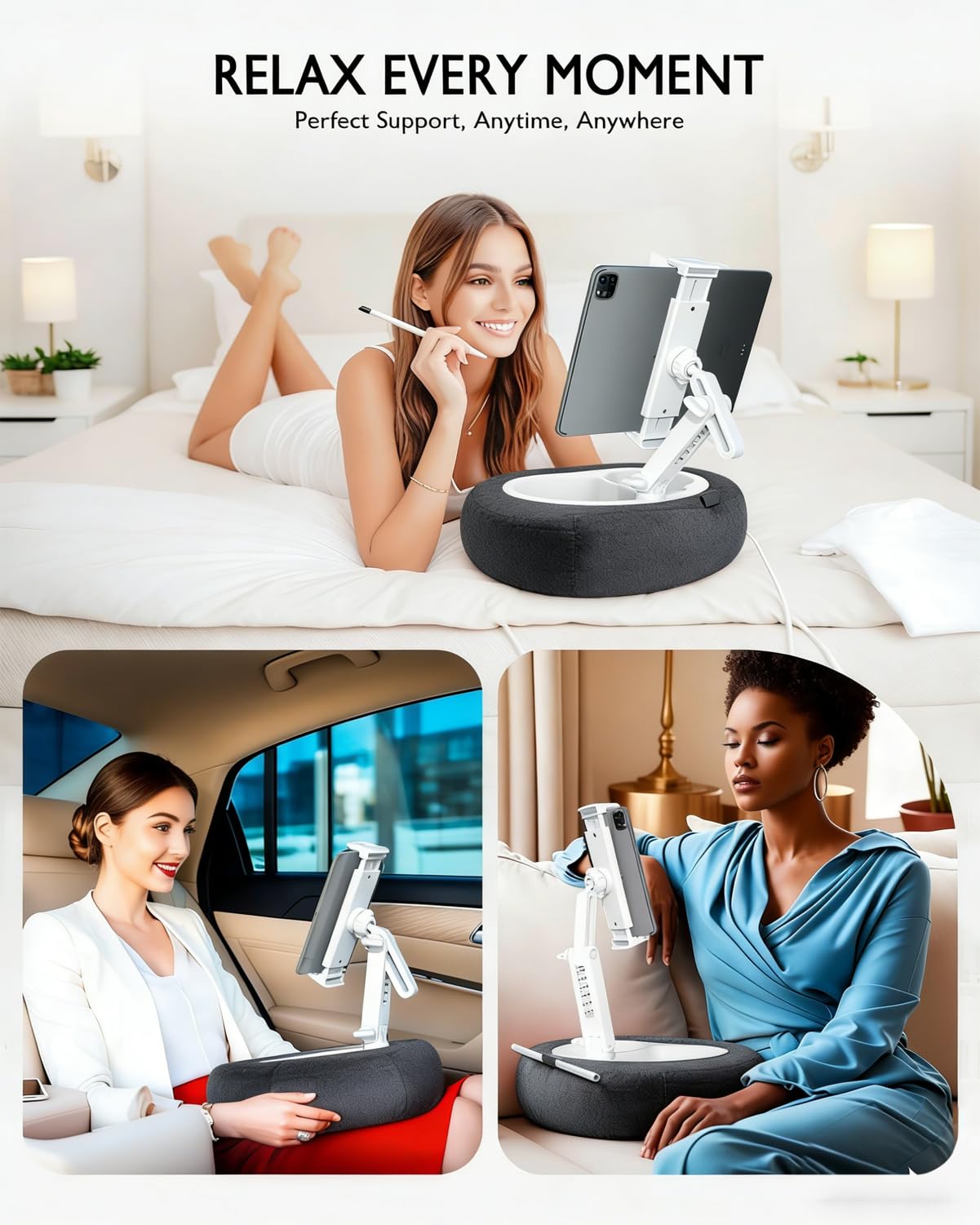 Miledi Tablet Pillow Stand for Bed with Detachable Snack Bowl, Black - View 2