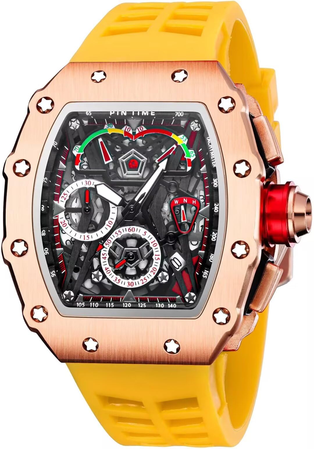 FANMIS Men's Tonneau Skeleton Chronograph Punk Rubber Strap - Product Imagery