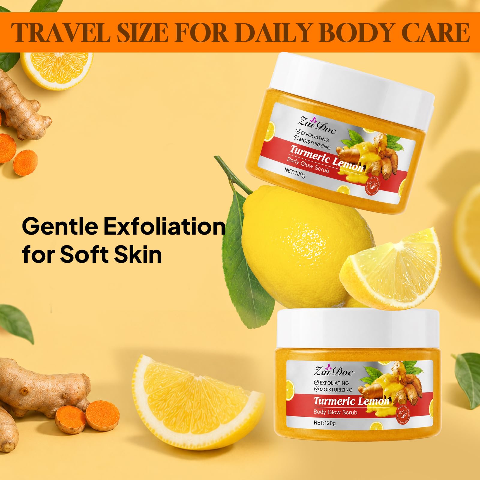 ZAIDOC 3Packs Turmeric Lemon Body Scrub, Exfoliating Body Polish with Aloe, - ZAIDOC Official Product View 5