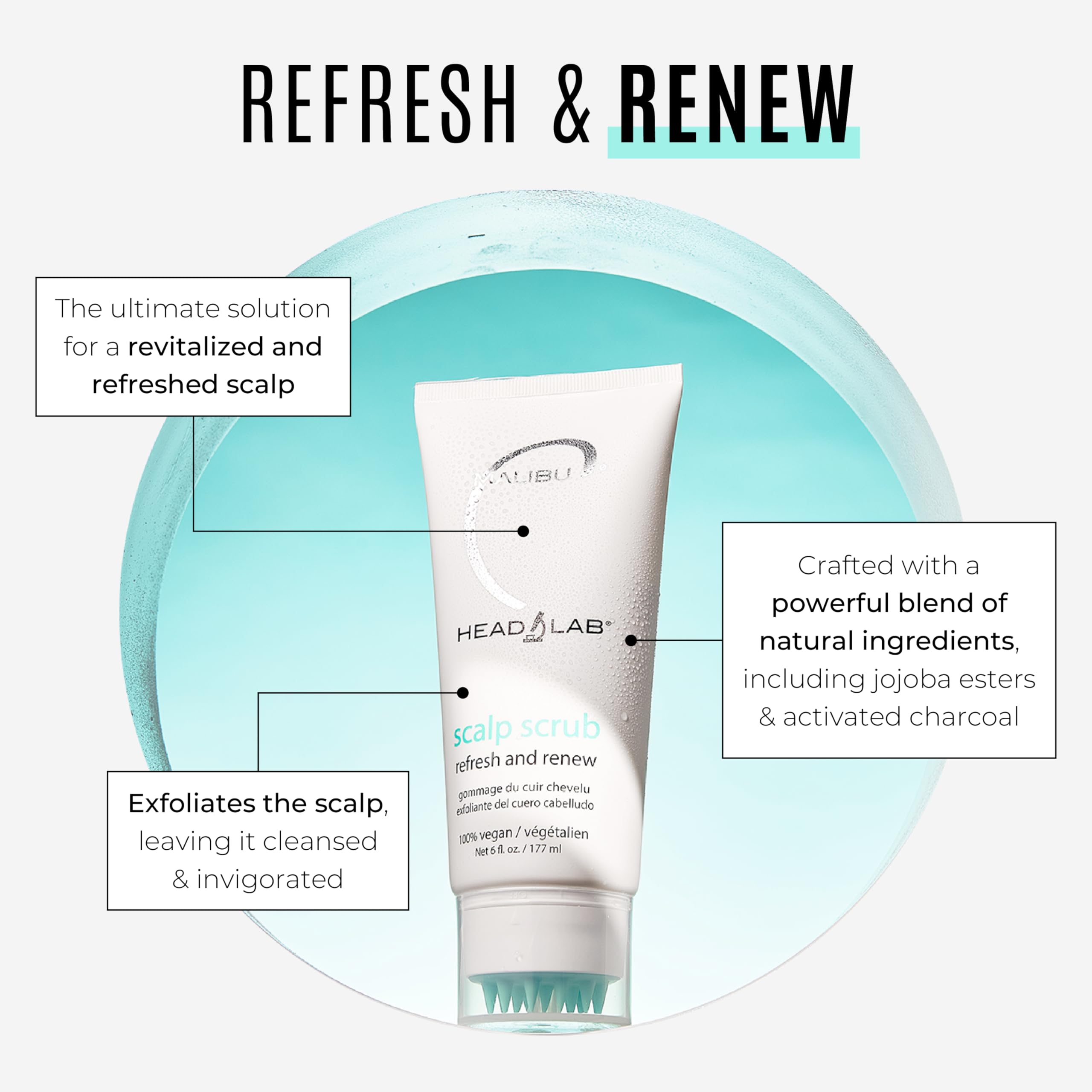 Malibu C Head Lab Scalp Scrub - Gentle Scalp Exfoliator Enriched with Activated Charcoal and Jojoba Esters - Clean, Vegan Hair Care (6 oz)