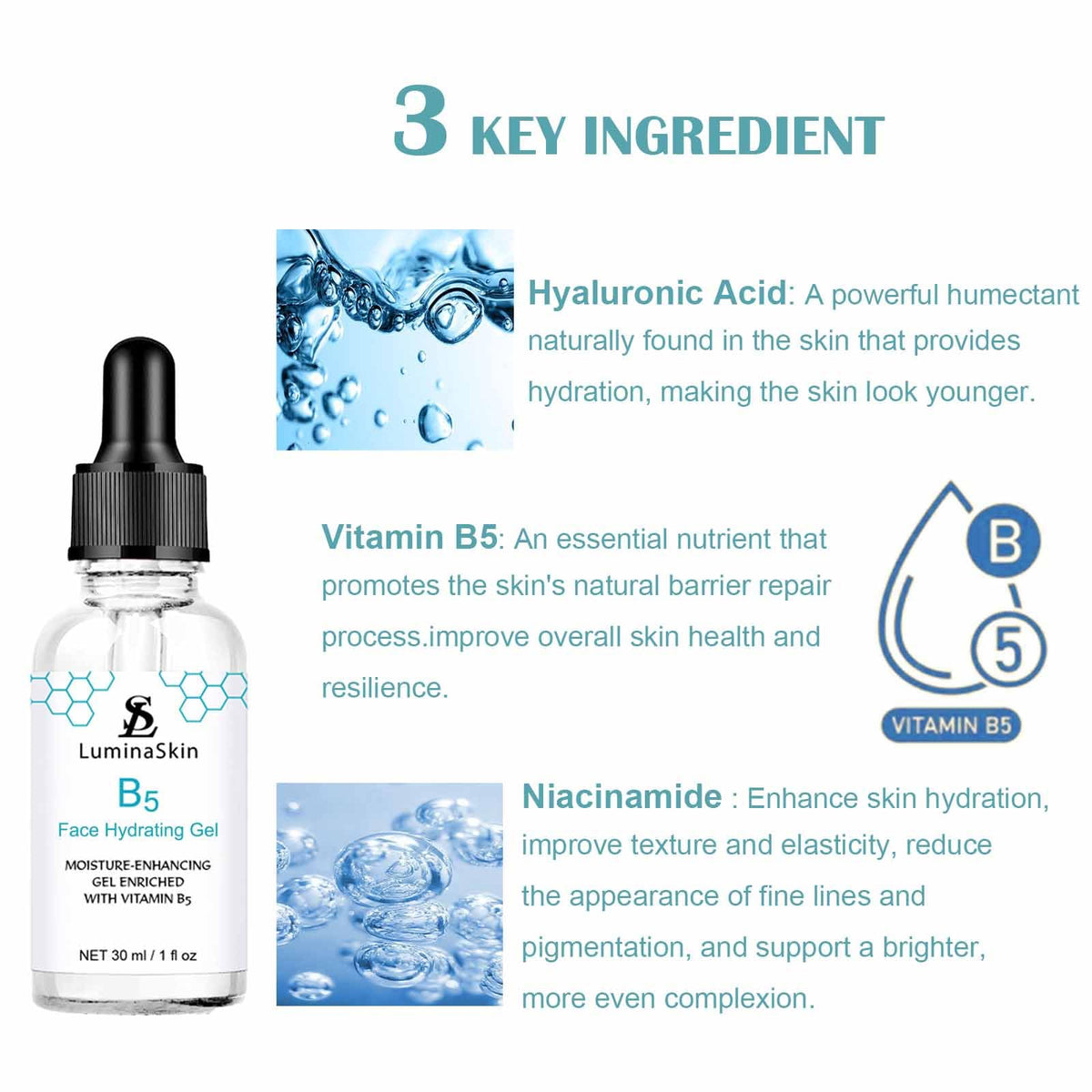 Hydrating Vitamin B5 Gel Skin Moisture Enhancing Gel Hyalu - LuminaSkin Official Imagery - 3