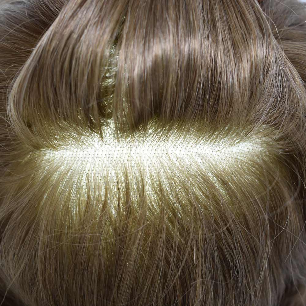Curve Hair Mens Toupee Human Hair Piece Replacement System Monofilament Wig Hair Unit for Men Durable Poly Coated Mens Hairpiece (#18 Medium Blonde, 6"X9")