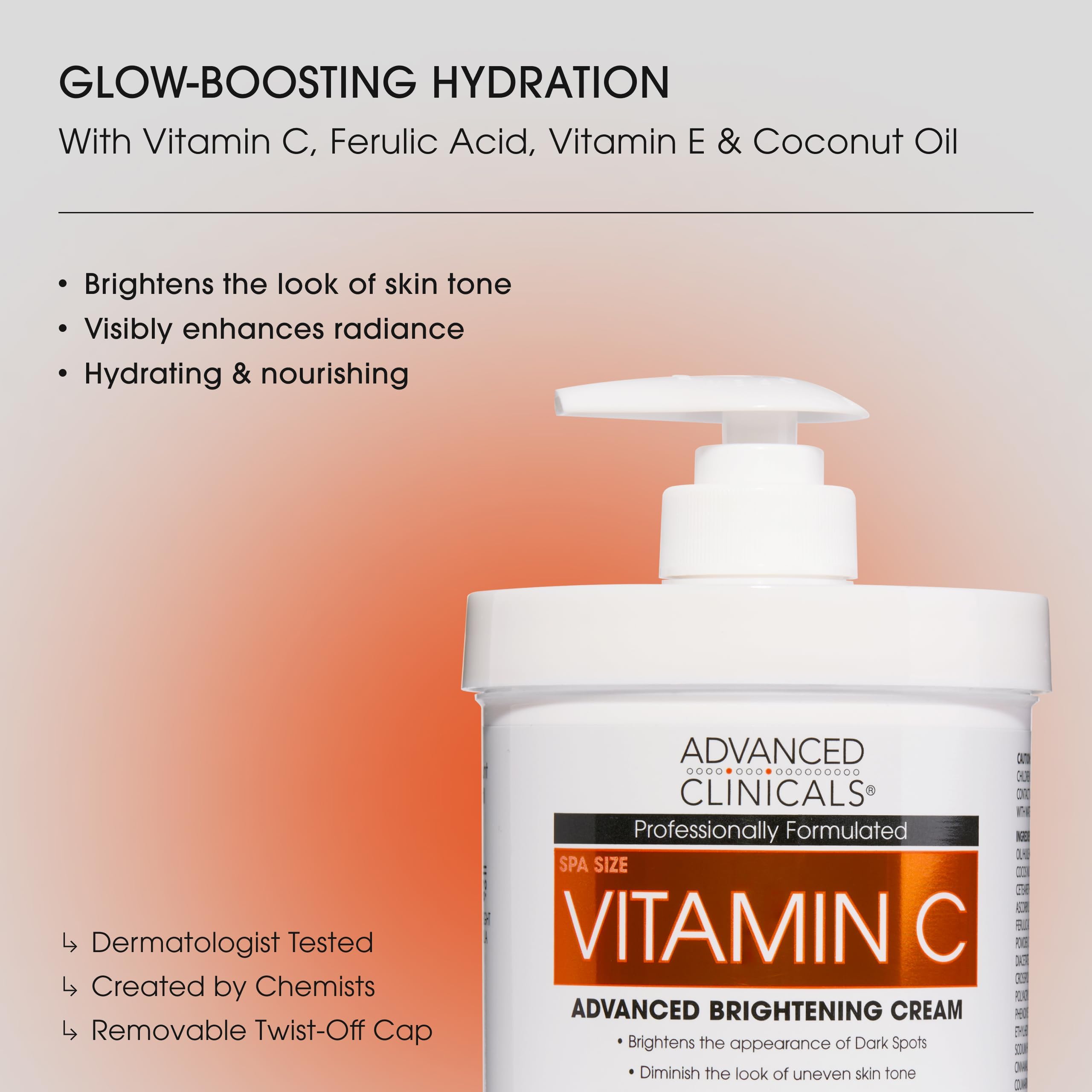 Advanced Clinicals Vitamin C Cream Visibly Brightening Body Lotion | Vitamin C Moisturizer Skin Care Body Cream For Women & Men Helps Visibly Improve Look Of Dark Spots & Uneven Skin Tone, 16 Ounce - Advanced Clinicals Official Product View 3