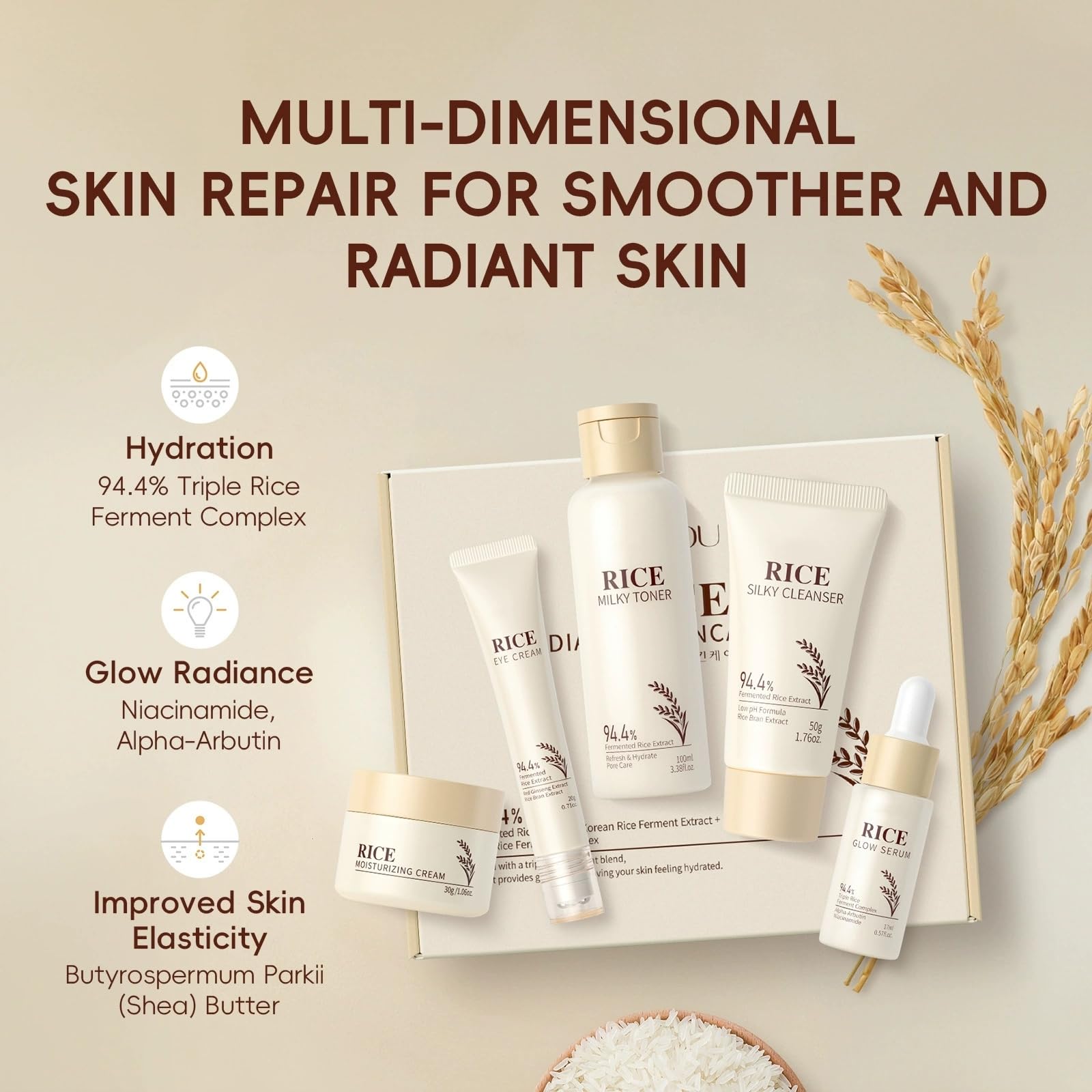 Moisturizing Korean Rice Skin Care Set Radiance Skincare 5 - New Cover Official Imagery - 3